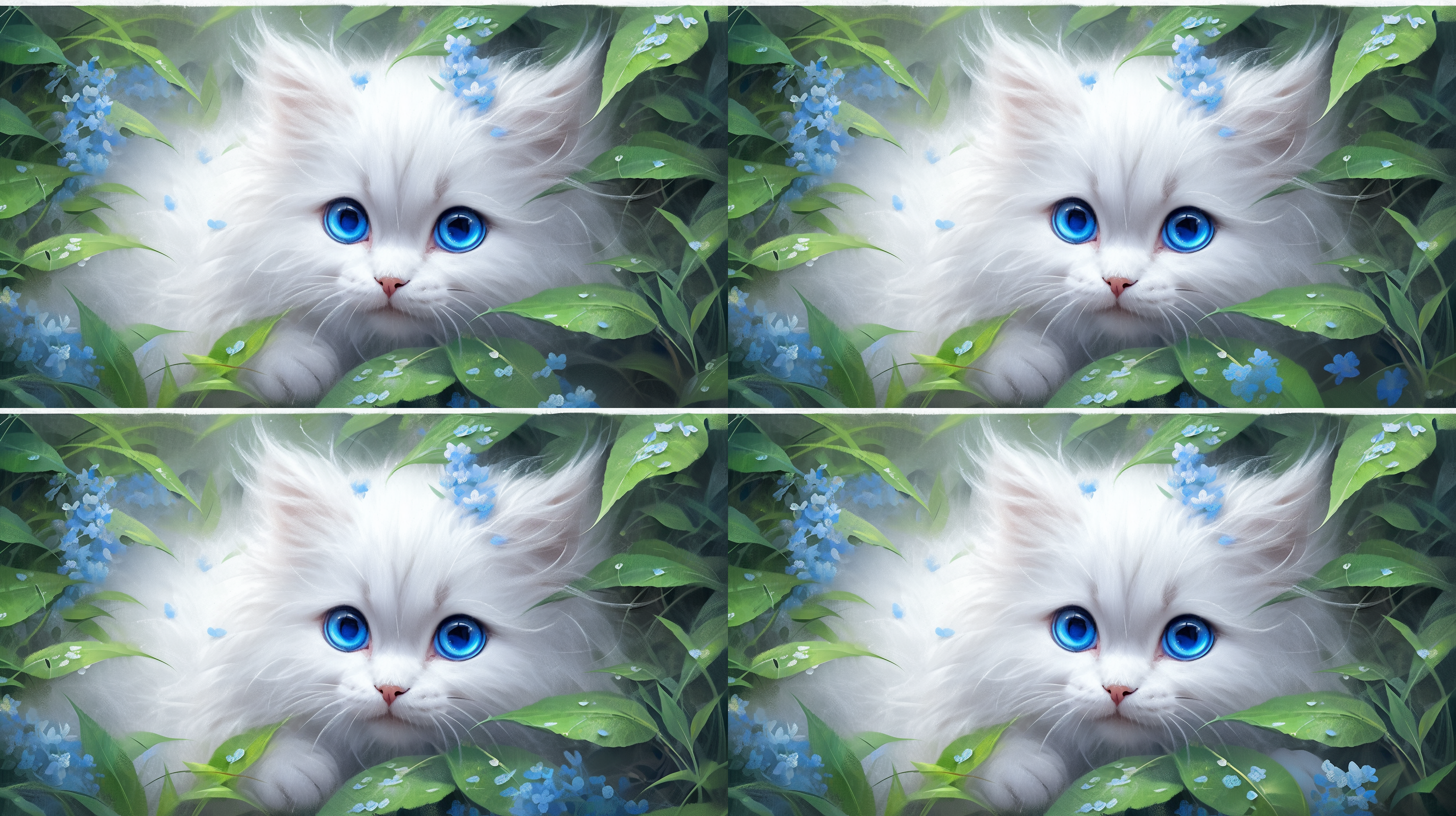 一只小猫在晨光中玩耍，背景是一片树林，小猫毛色柔和，眼神灵动，身姿优雅。远景，柔焦，自然和谐可爱