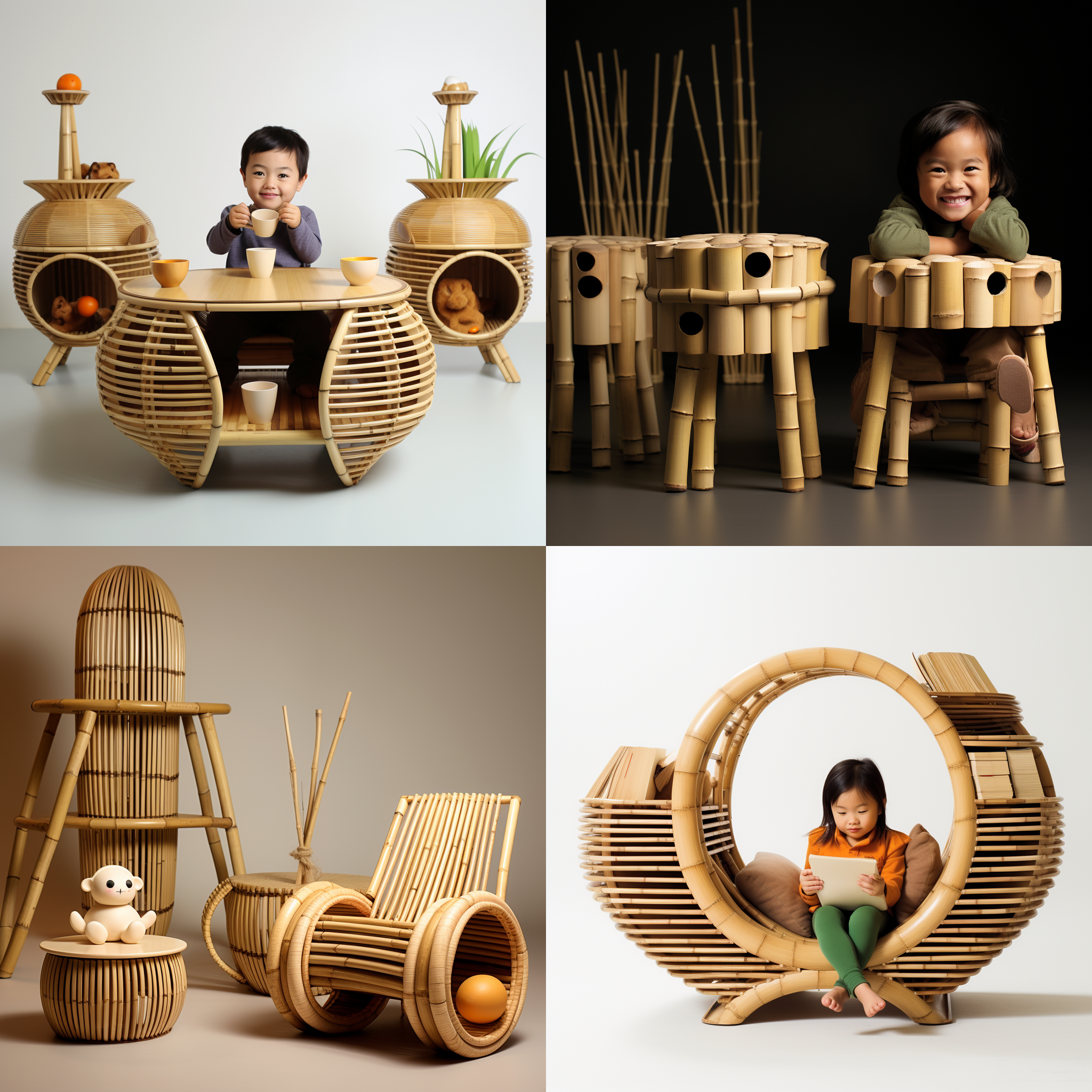 家具设计，一个趣味儿童家具，以竹材为核心，现代主义