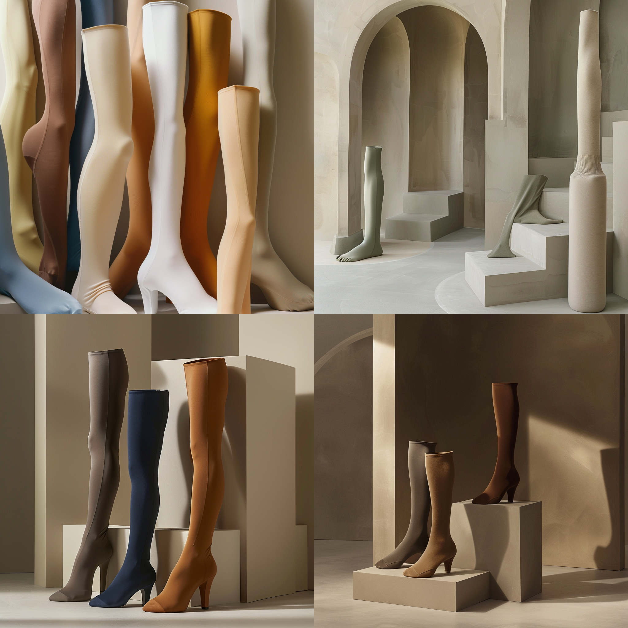 丝袜商品图以留白为意境 给观众想象空间 莫兰迪色调哑光为背景 高级有质感 参考丝袜品牌wolford