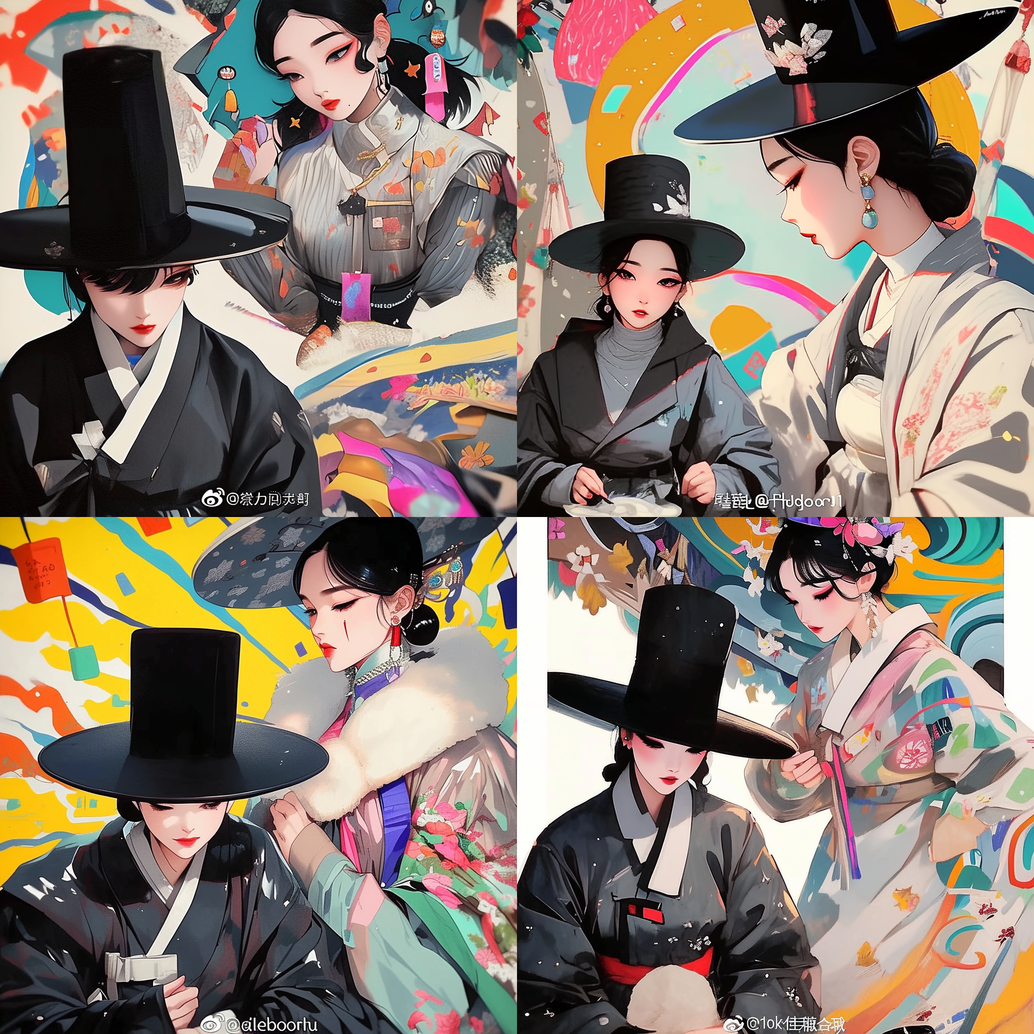 韩国服饰，国潮风，精致细节，漫画水彩，惊艳，色彩丰富，高清4k，两个人物，写实，
