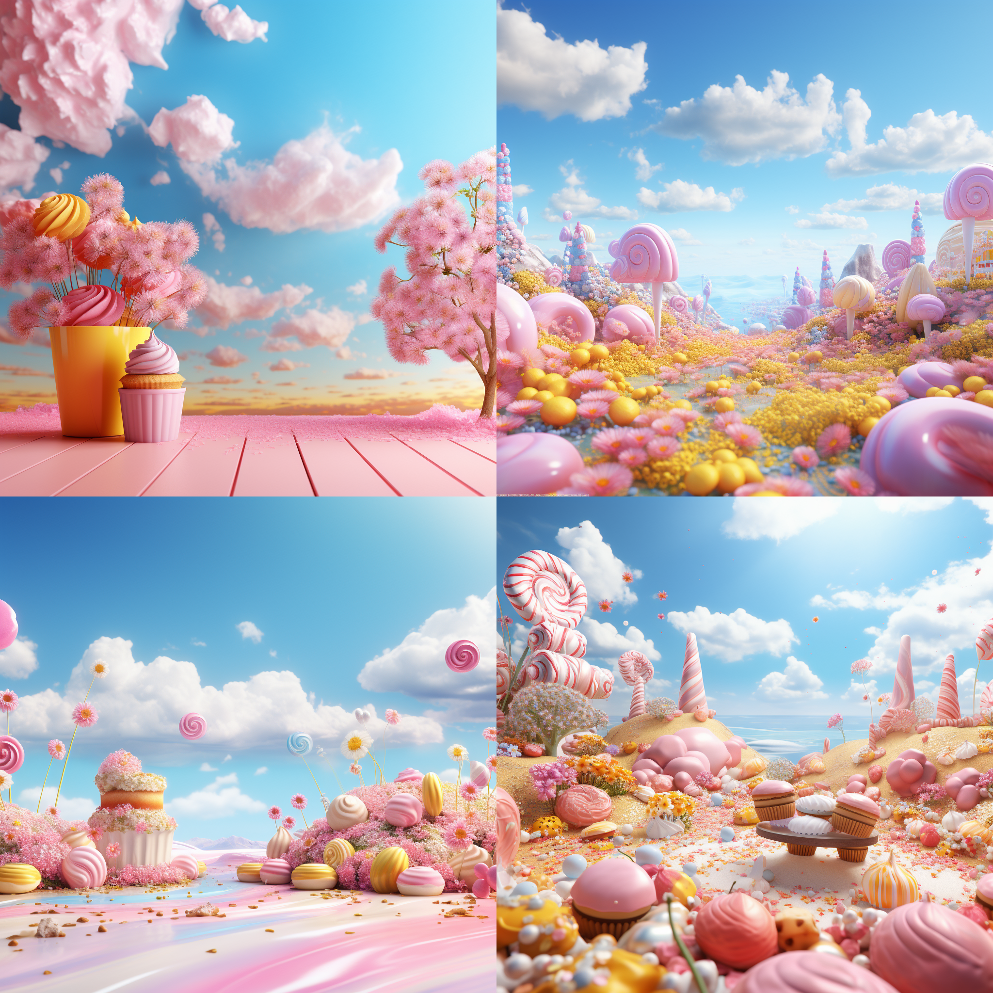 背景，甜甜的，颜色亮丽，黄蓝粉，一家蛋糕，高清无损4k，风景