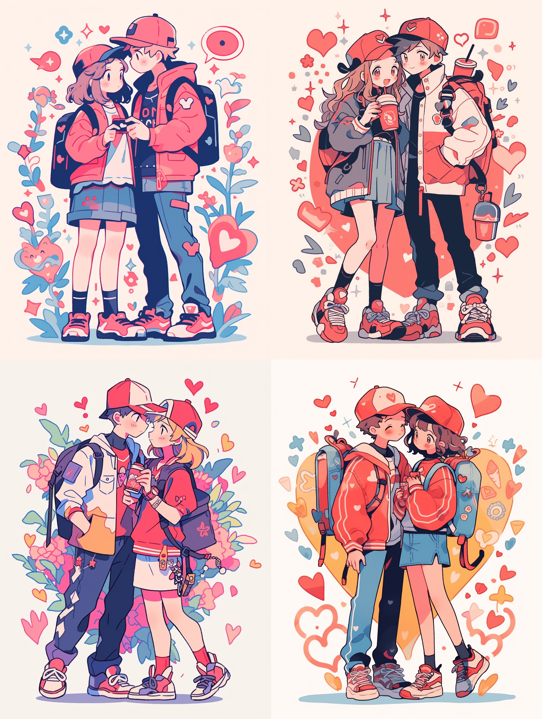 (tarot border),a couple lover ,doodle in the style of keith haring,full-body shot,summer colors,bold line and solid colour