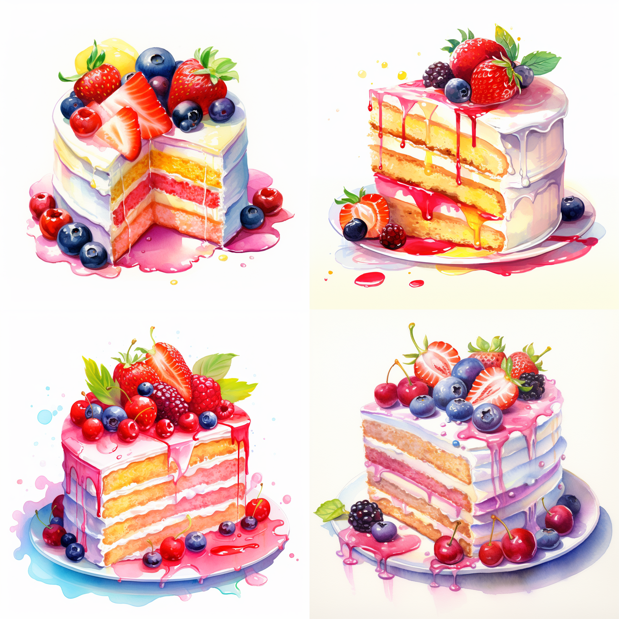 甜甜的，颜色亮丽，彩色蛋糕，高清无损4k，水彩风格，细致