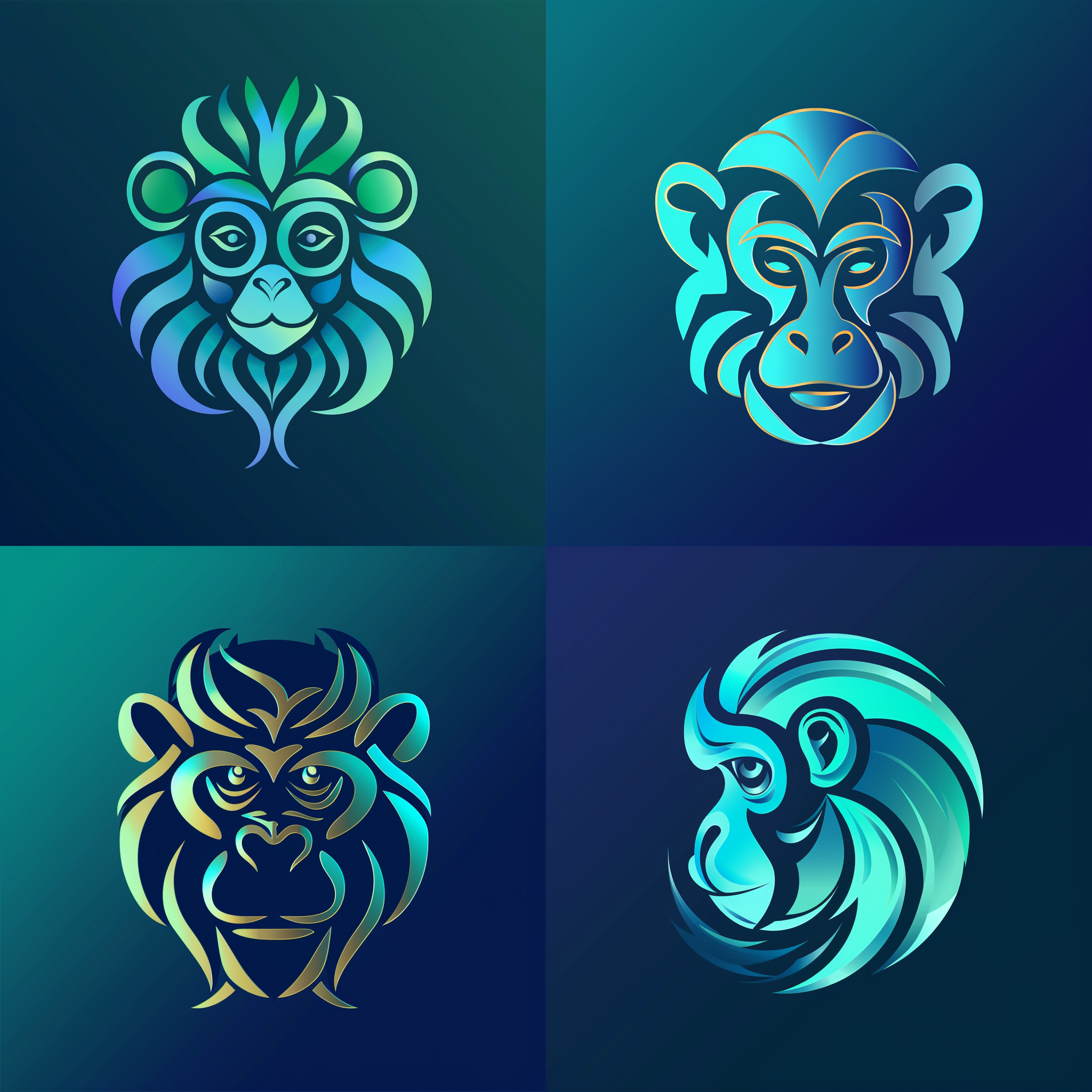 云南金丝猴科技logo，自然融合，流畅线条，几何构图，现代简约，二维成像，灵动创新，绿色，蓝色，科技感，自然元素，创新，动态。