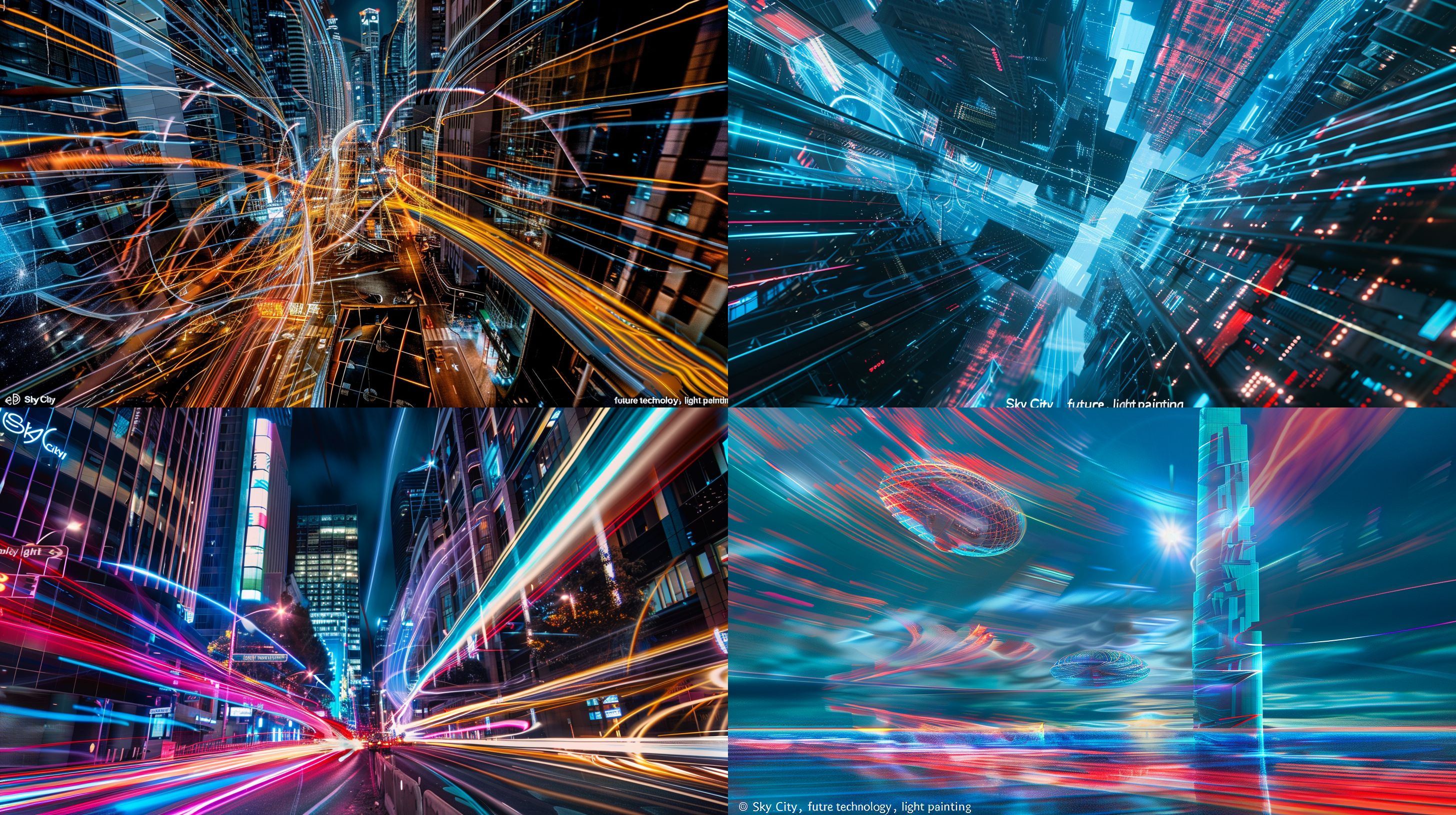 天空之城，未来科技，光绘