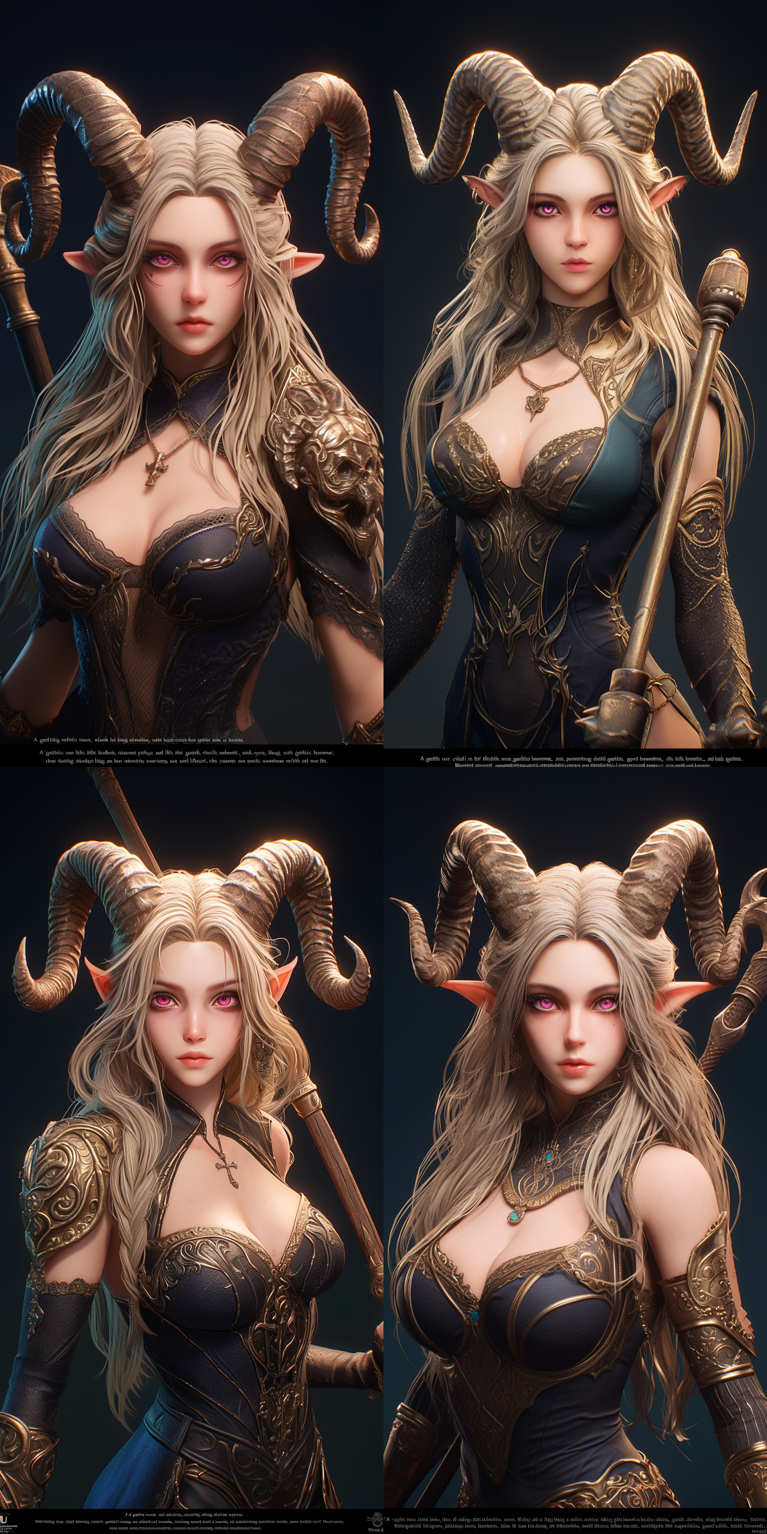 修女，women，黑色修女服，魔鬼翅膀，羊角，粉色眼睛，浅金色头发，黑色丝袜，高跟鞋，长柄锤，哥特教堂内，奇幻，全身，真实比例，阴暗的色调，邪恶的气质，6k 虚幻引擎 三维 oc渲染器