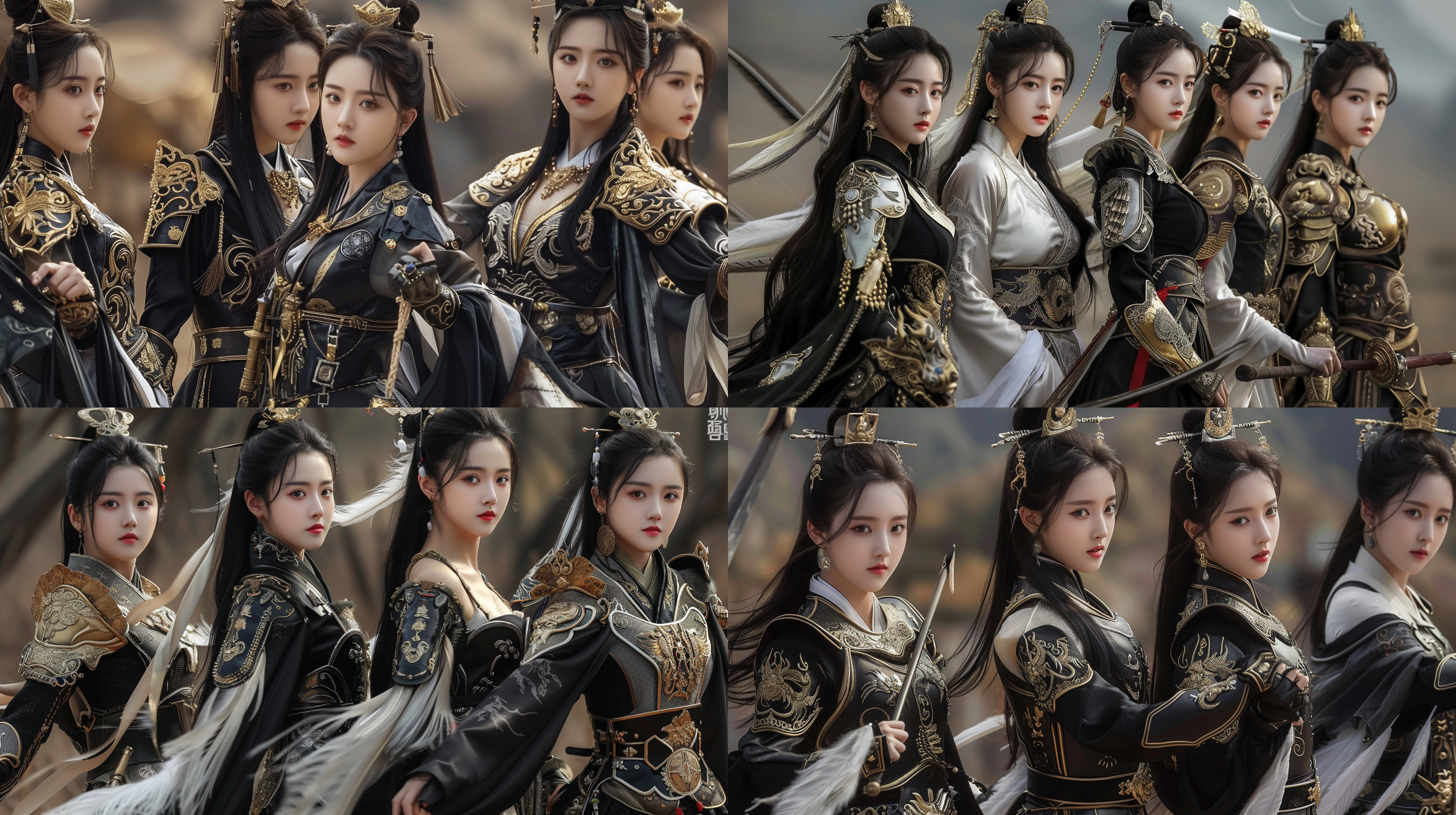 10个古代女战士 手拿长毛 斗志昂扬 女战士一个个长得漂亮 身材美丽