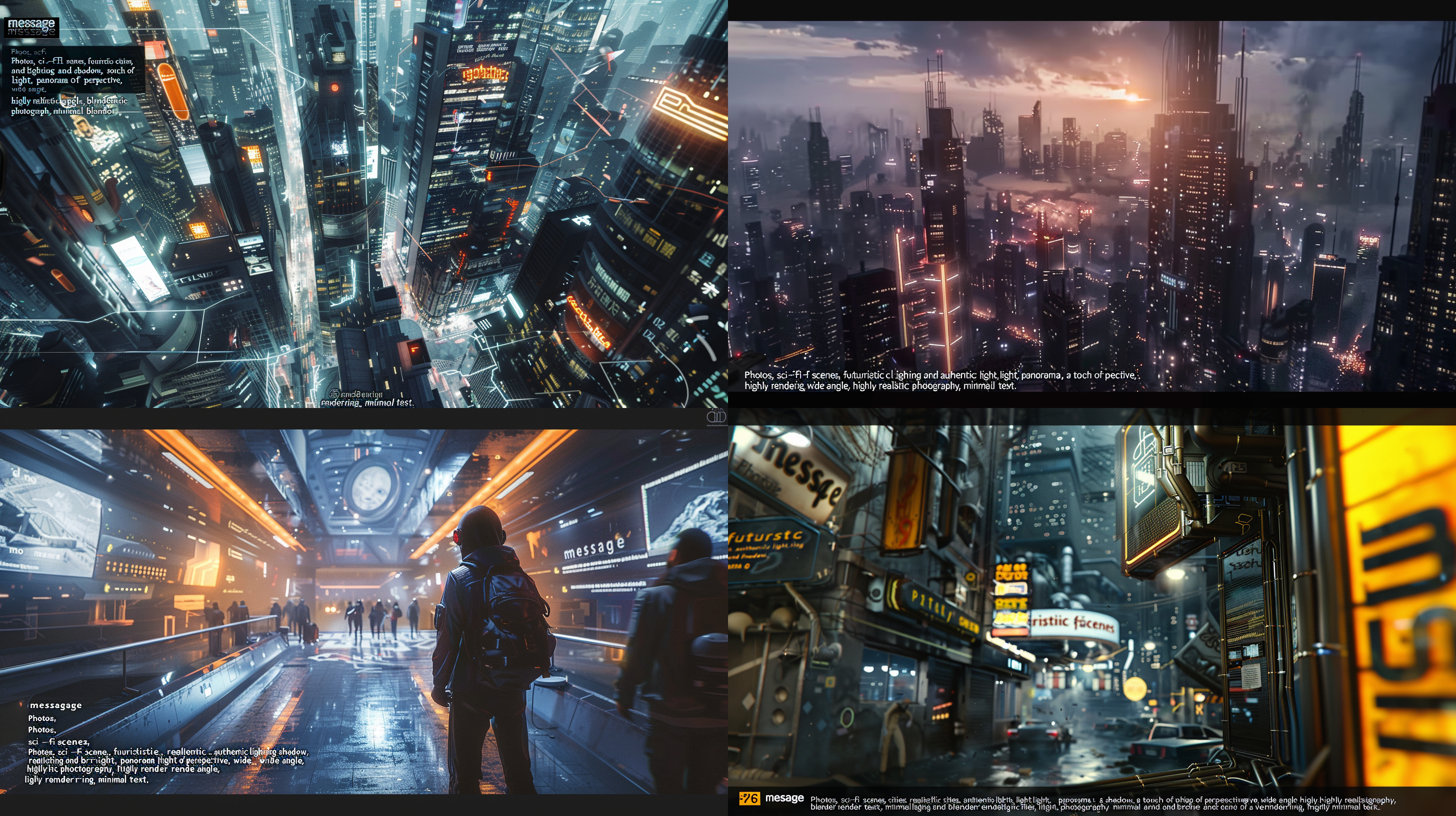 照片，科幻场景，未来城市，真实的细节，真实的光影，柔和明亮的光线，全景，一点透视，大广角，非常真实的摄影，搅拌机渲染，不要出现大段文字