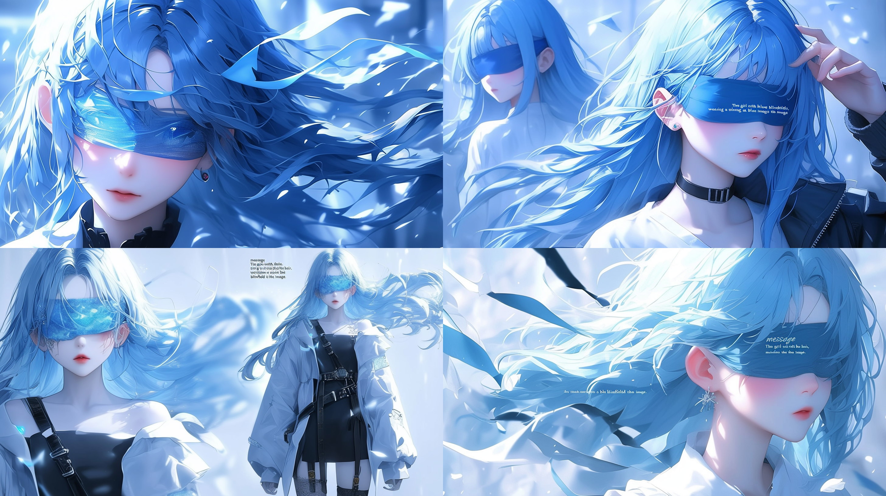 蓝发女生，蓝色带子蒙眼，与图片一致