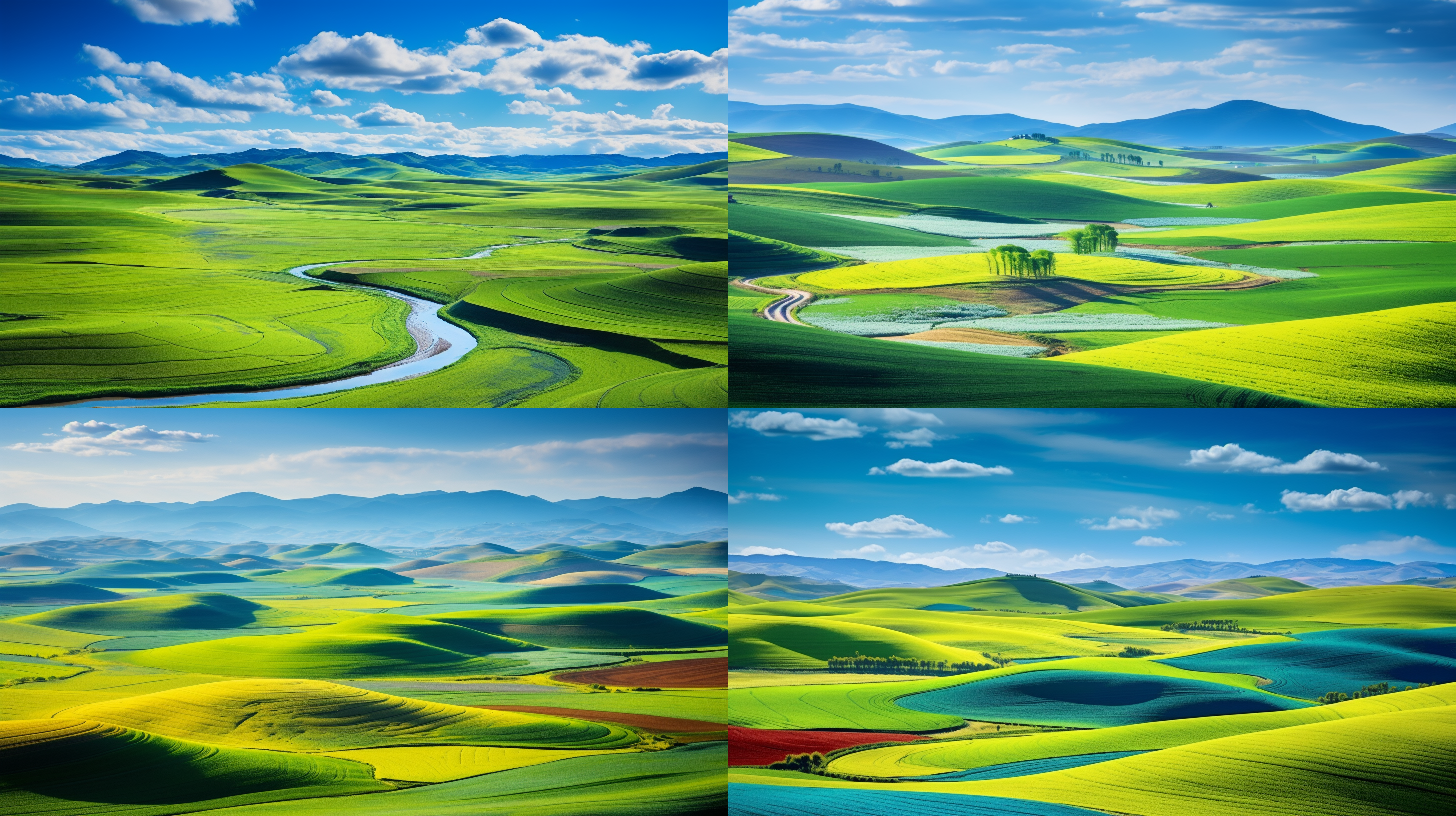 请画系列中国新疆那拉提草原夏日风情，艺术构图，细节丰富，油画，视角独特，印象派，唯美构图，专业摄影，航拍，超广角，景深，特写，色彩厚重明亮，明暗，电影光影，8k，大师作品，保罗·塞尚和彼得·埃尔森，汤姆·汉米克风格