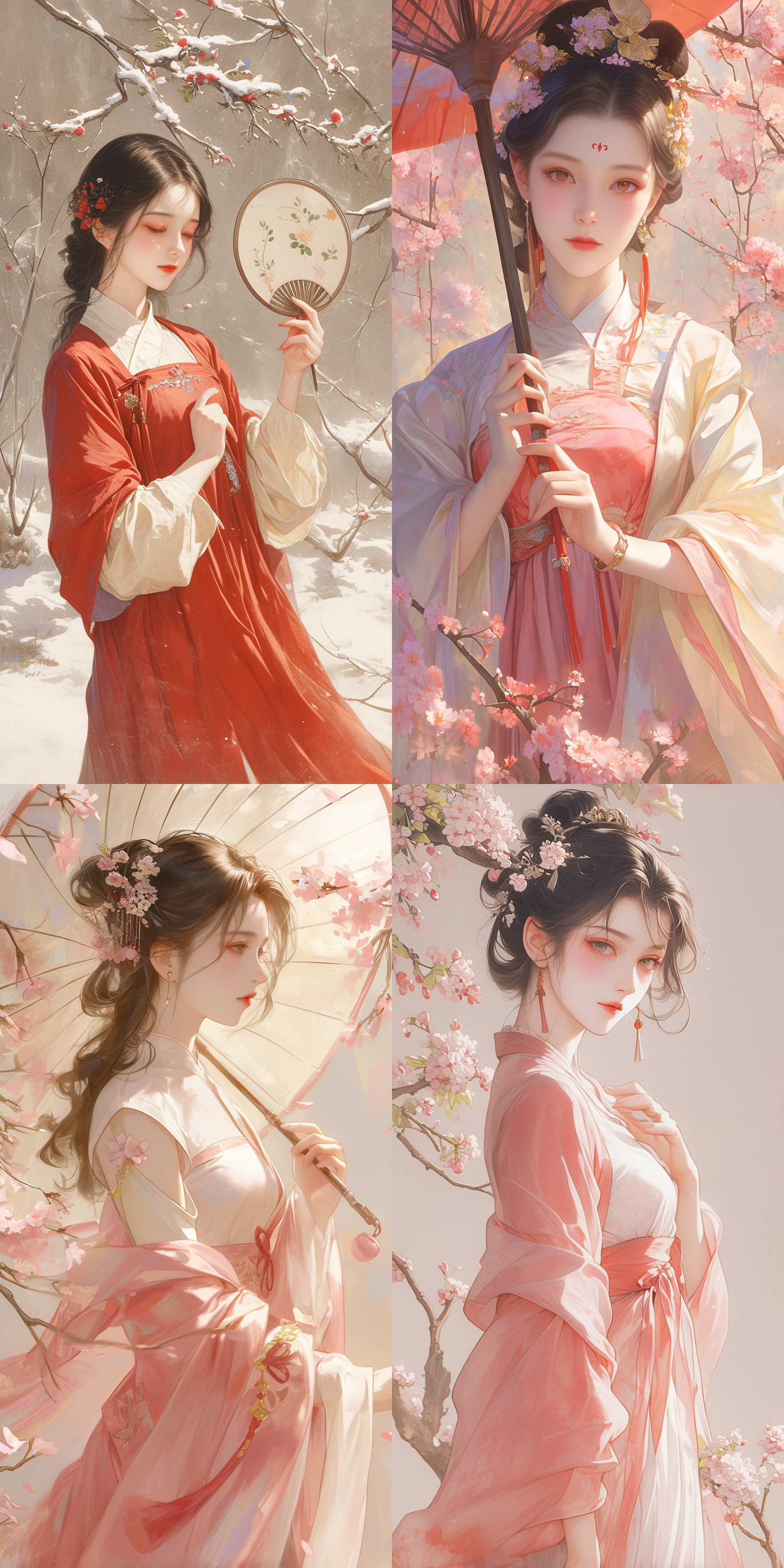 traditional hanfu dress for women, soft sidelight, 85mm lens, half-body composition, natural light, 24 million pixels, painted color saturation, delicate detail optimization, classical beauty, gentle temperament, peach blossom painting, traditional oriental beauty.,,in clothes