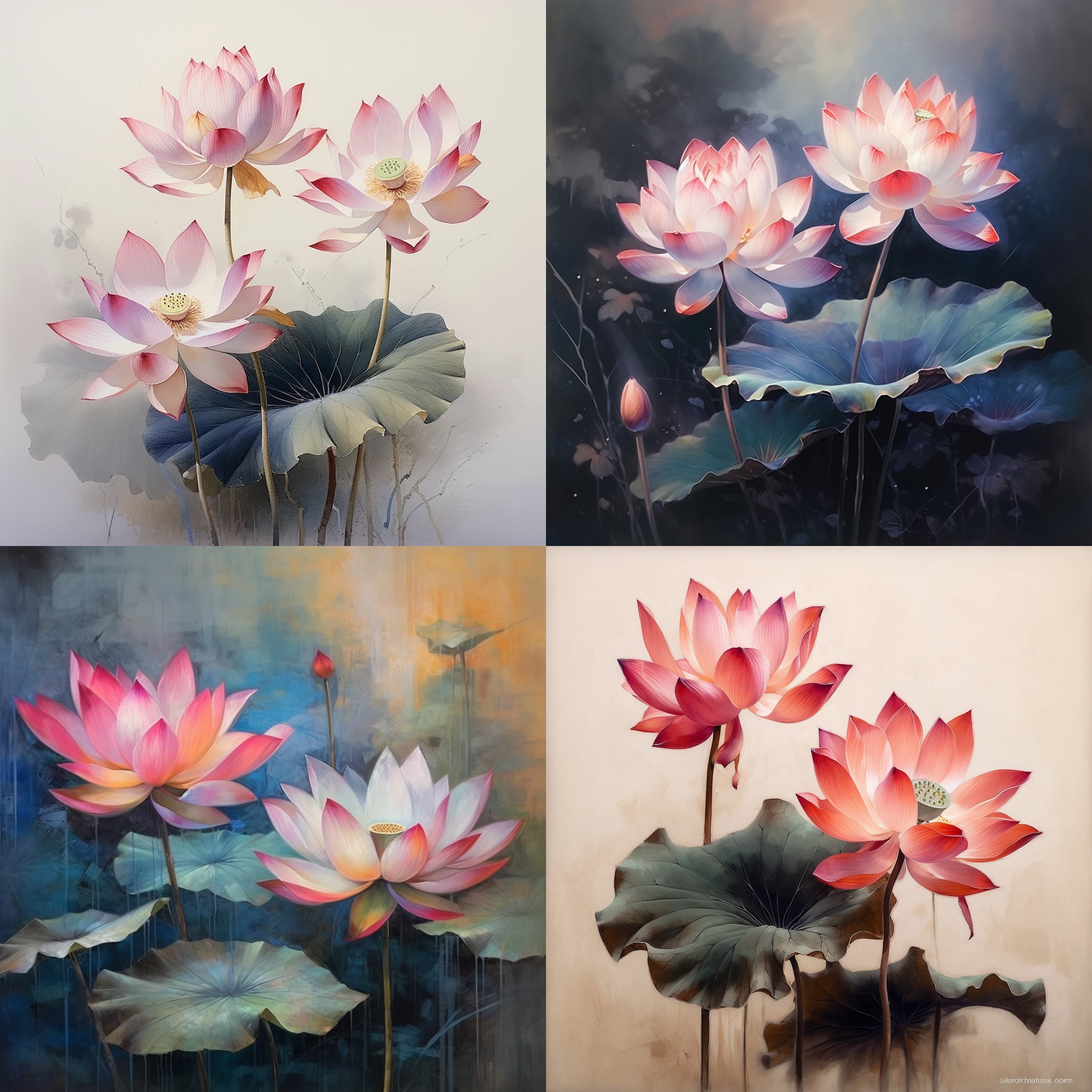 亭亭玉立的两支荷花 ，极简艺术，工笔线条，水墨画，美学观赏度高，细节，光影自然，色彩明亮，8k，大师级作品