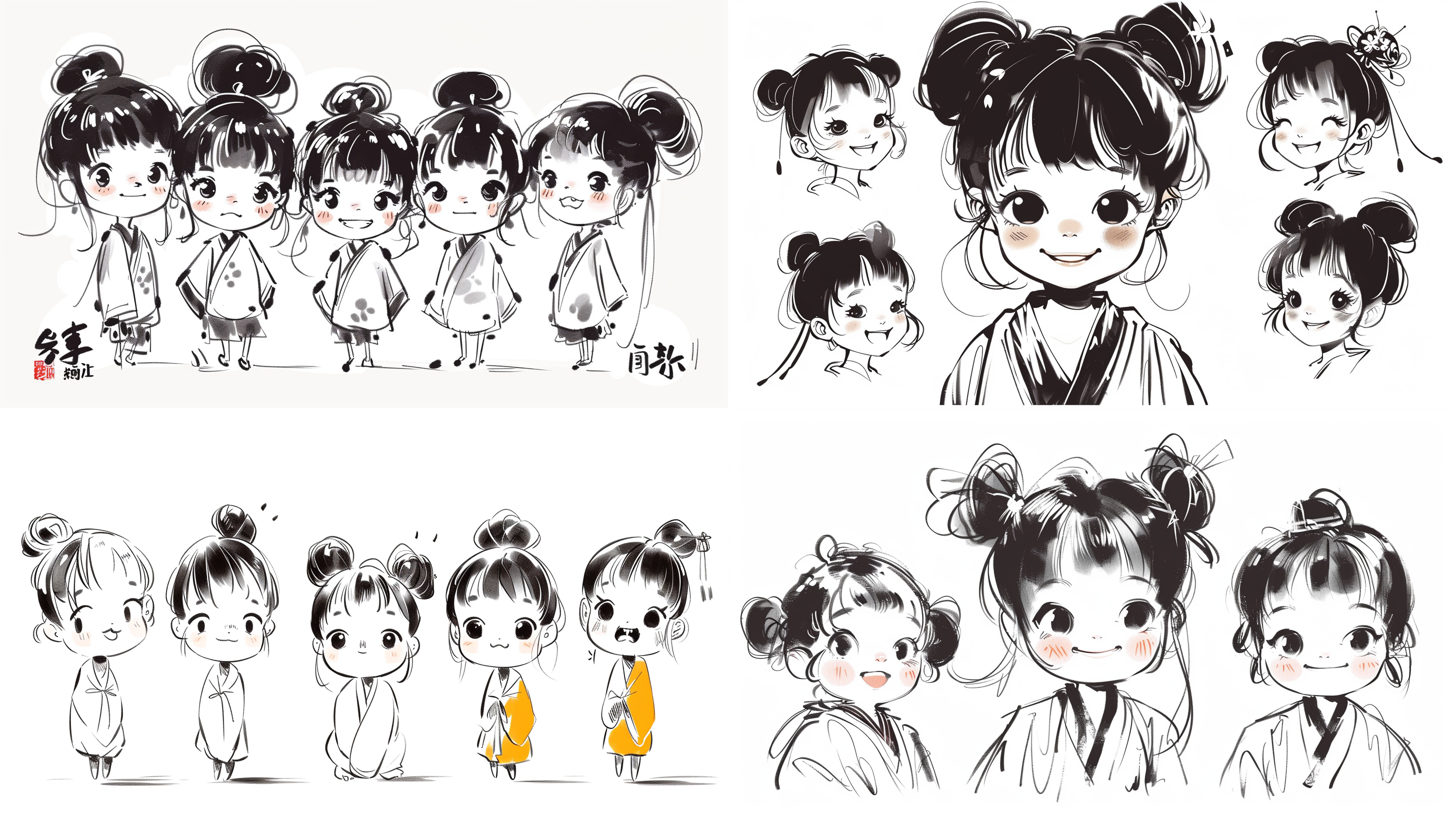 a cute q version cartoon image, full body, emoticon pack, 6 emoticons,varous expressions,independent ui design application icon uinterface new, emotional, cute, lively, shy, versatile simulation of multiple poses and expressions