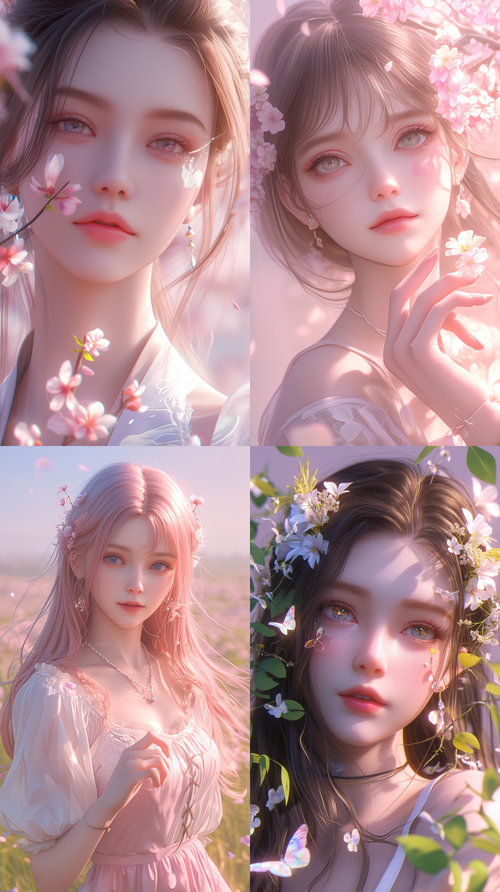 cute anime girl portrait, flora world, pretty make up, aesthetic cute with flutter, qifeng lin, my computer icon, flower, soft colore, pink forest, hyperrealistic image of x, inspired by guan daosheng, summer princess, 3d translucent, oc, 3d, c4d, uhd