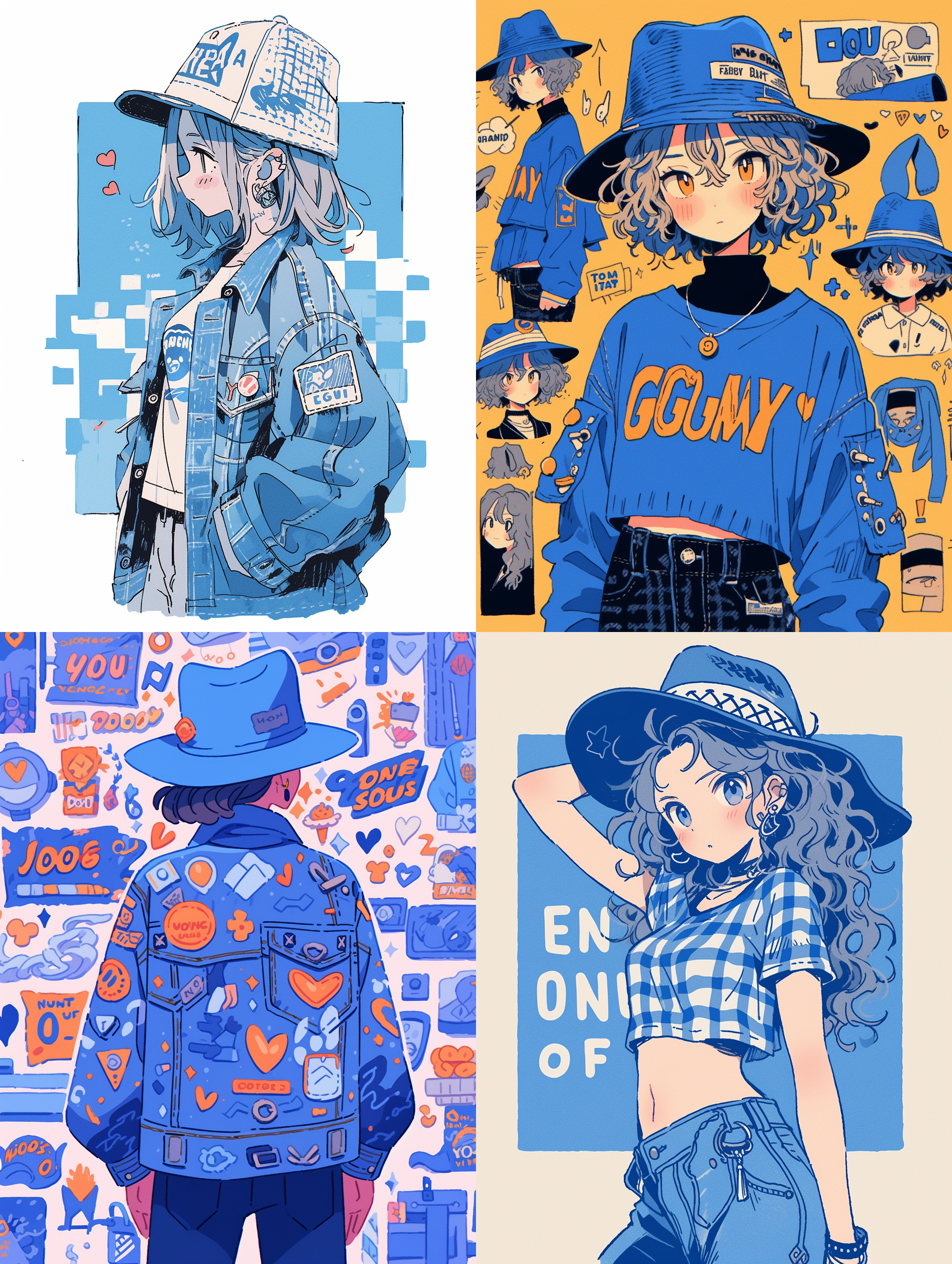 denim blue light blue, cowboy hat, cowboy wear, a cute q edition ip image dressed in blue denim, doodle in the style of keith haring, sharpie illustration, minimalism illustration, bold lines, in the style of grunge beauty, mixed patterns, text and emoji installations 8k