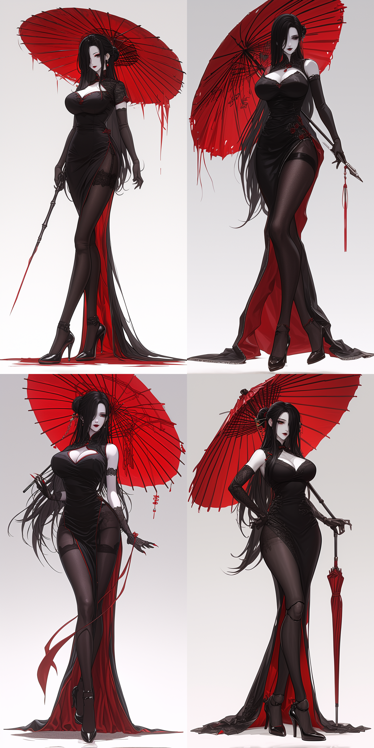 人偶，women，歌女，旗袍，发髻，精美的发钗，黑色丝袜，高跟鞋，歌剧舞台，全身，真实比例，阴暗的色调，邪恶的气质，6k 虚幻引擎 三维 oc渲染器