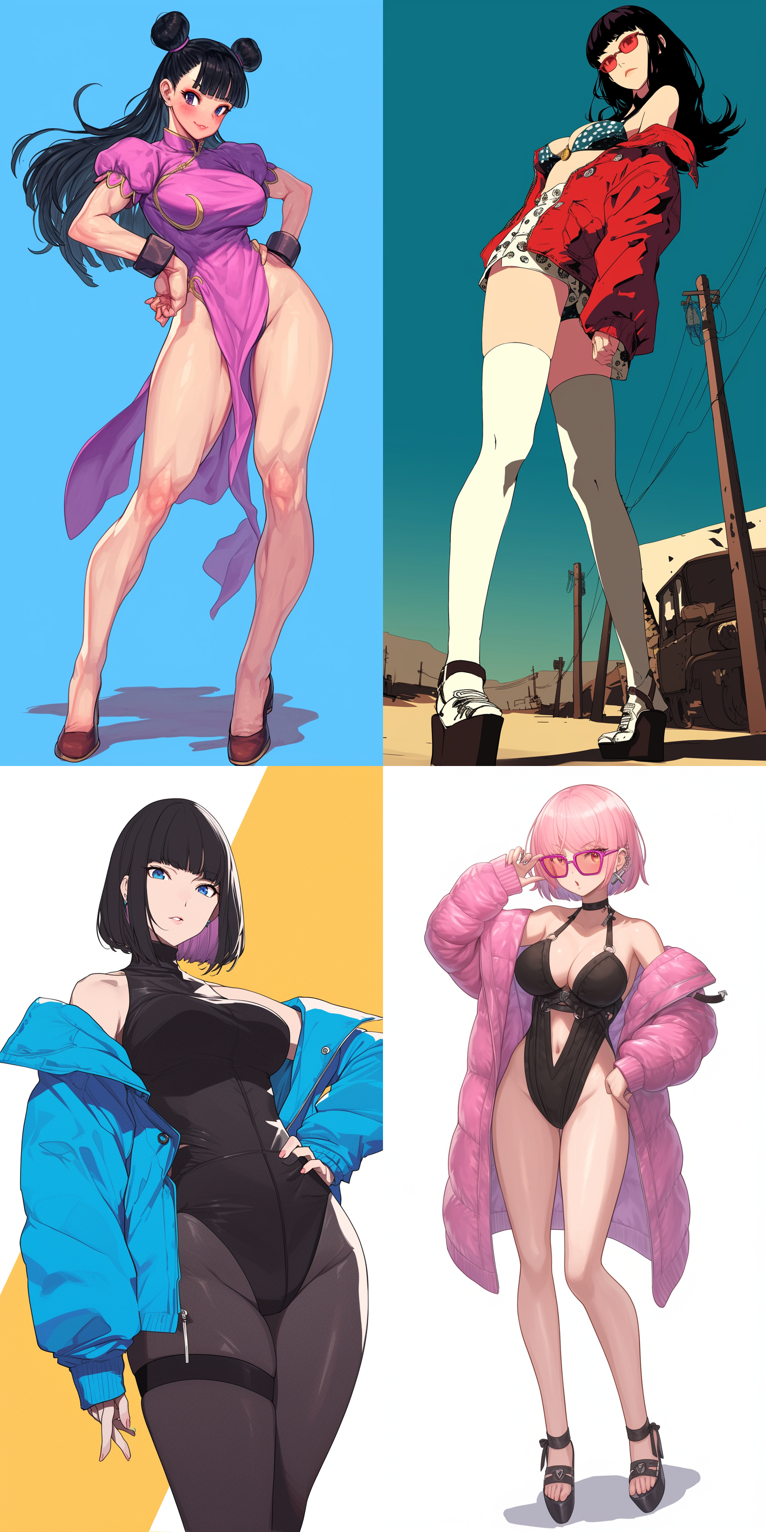 一个穿着体现身材服装的活泼女孩，身材苗条纤细::3，有着精壮的紧实肌肉::2,漫画画风