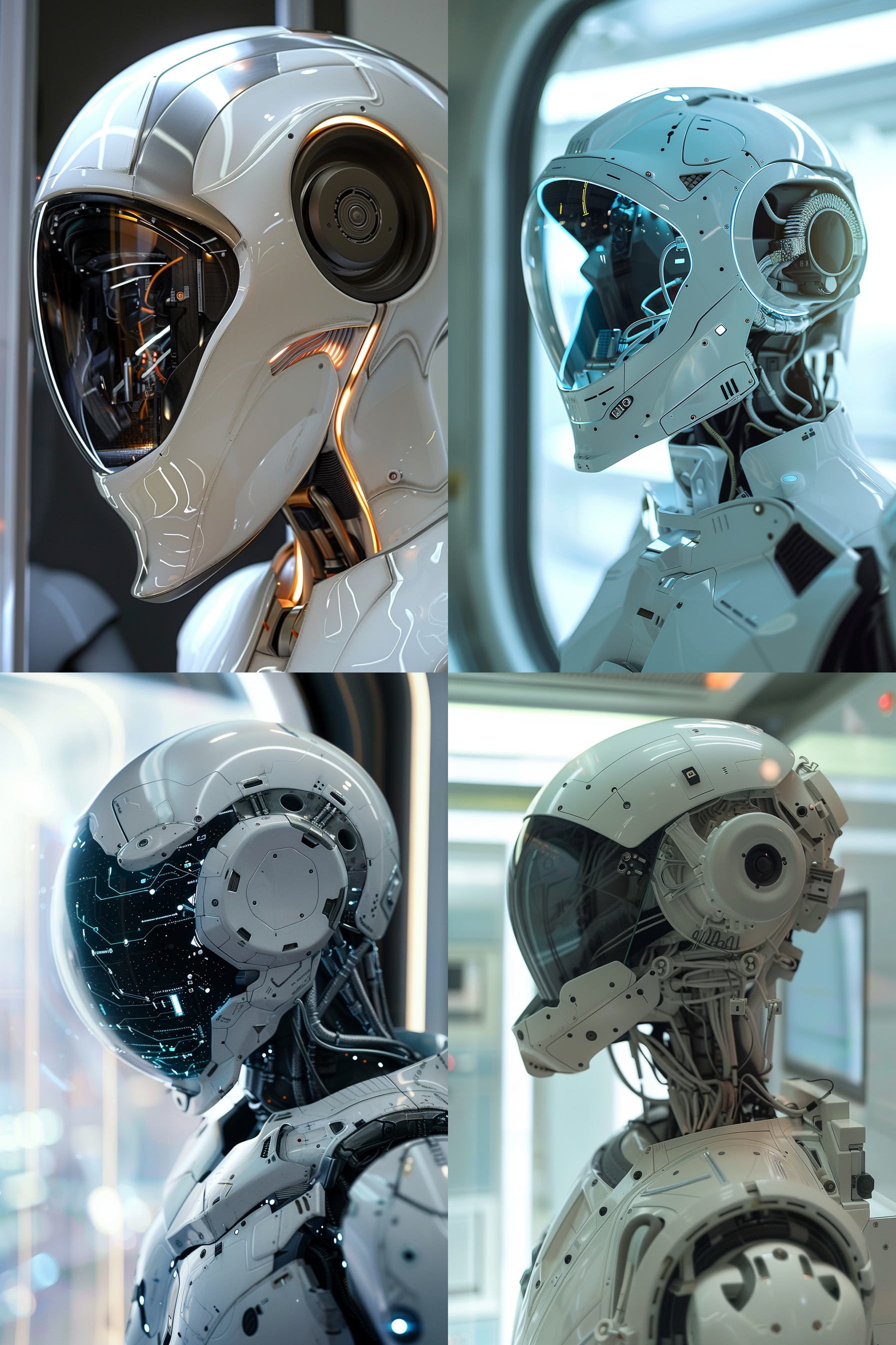the intelligent robot wears the shell of a transparent mask in the window of the space station, highlighting the aerodynamic, transparent and technological sense of the intelligent robot. the design of intelligent robot reflects the sense of future science and technology, through transparent effects, complex wiring and precision machinery to reflect its internal composition, using a clear and future design style, futuristic color, light through the transparent shell of intelligent robot, projecting complex and precise internal mechanics (light and shadow). accurately render the textures of transparent materials and fine details inside.