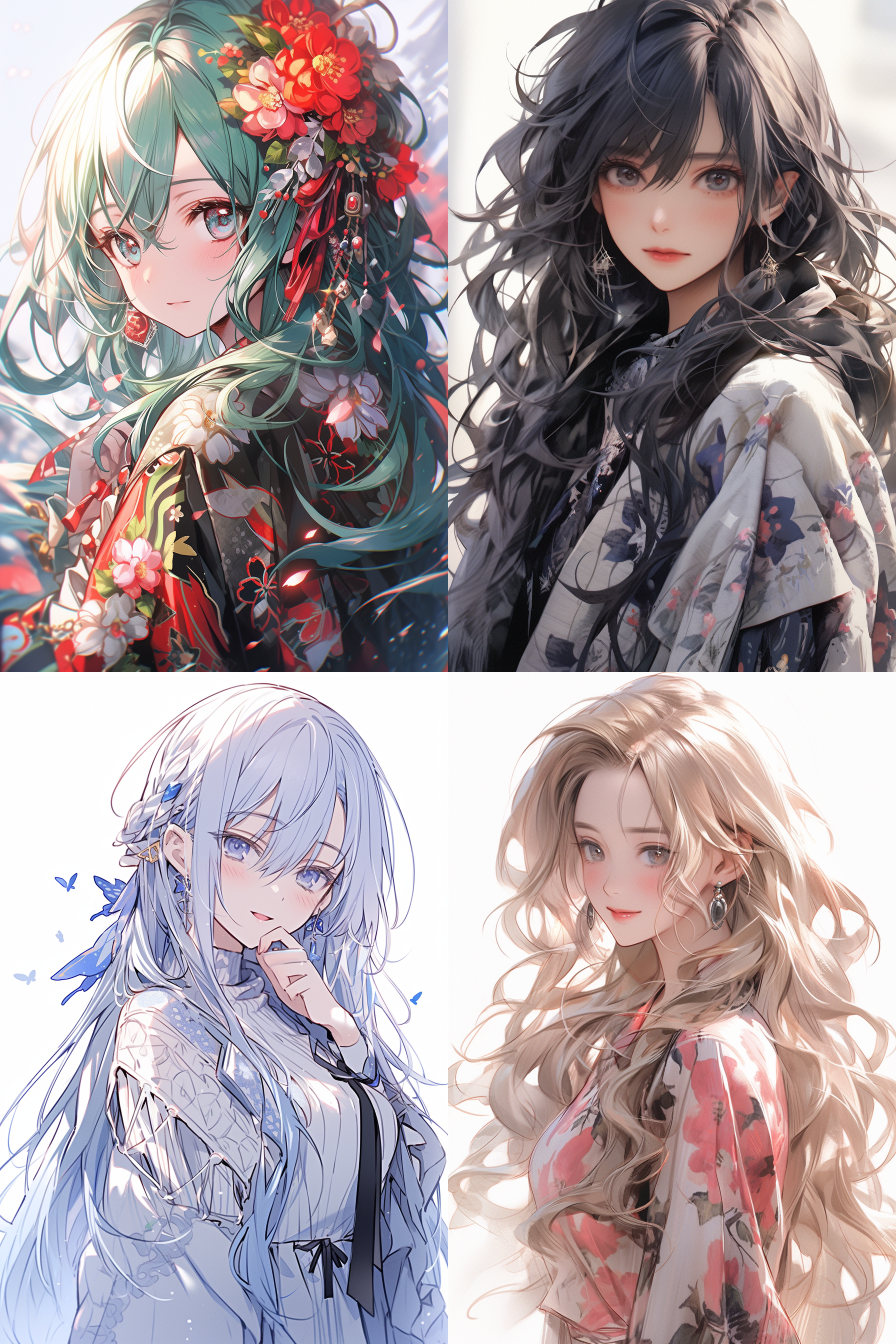 二次元美少女，肖像，飘逸的头发