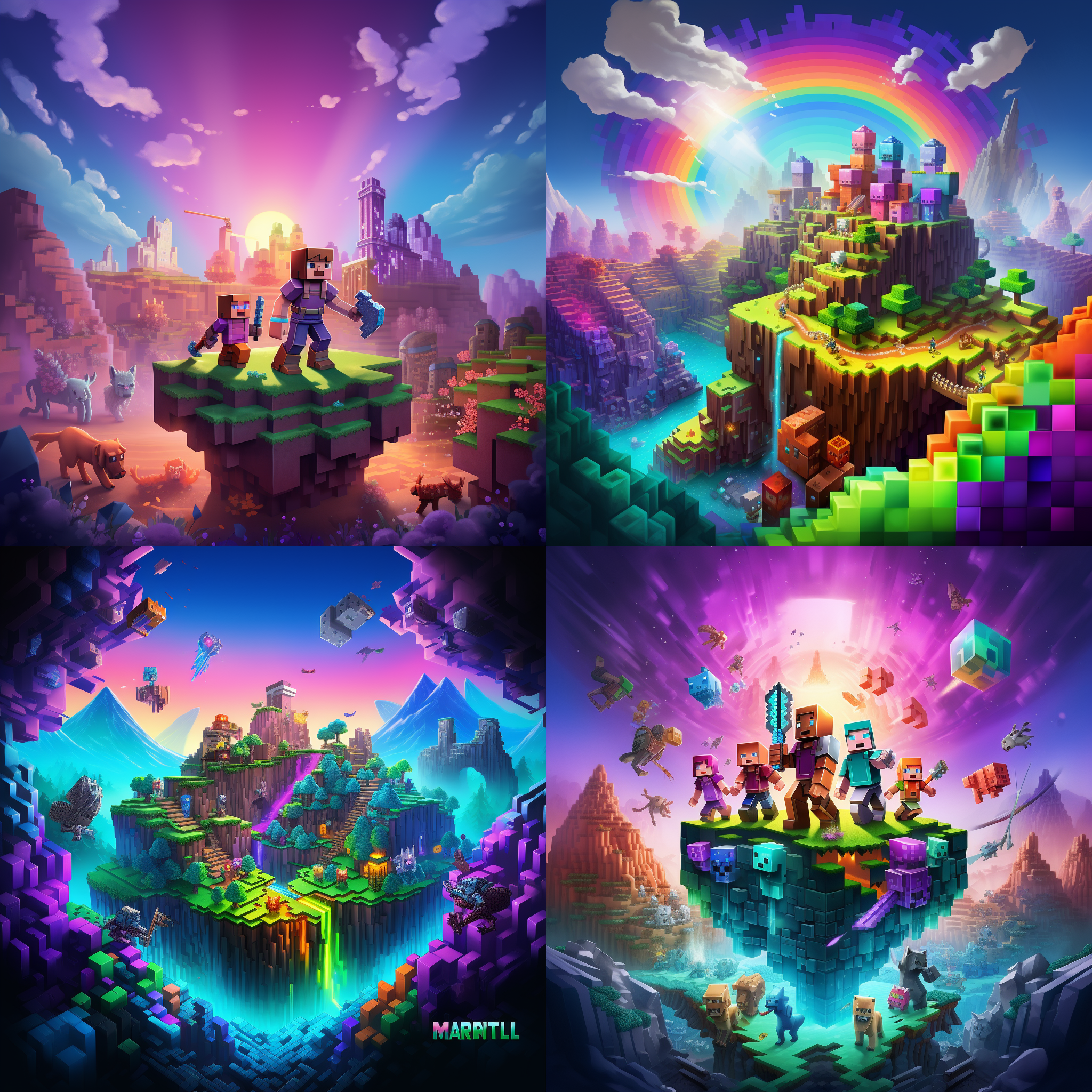 minecraft 游戏海报 亮色为主 渐变色背景