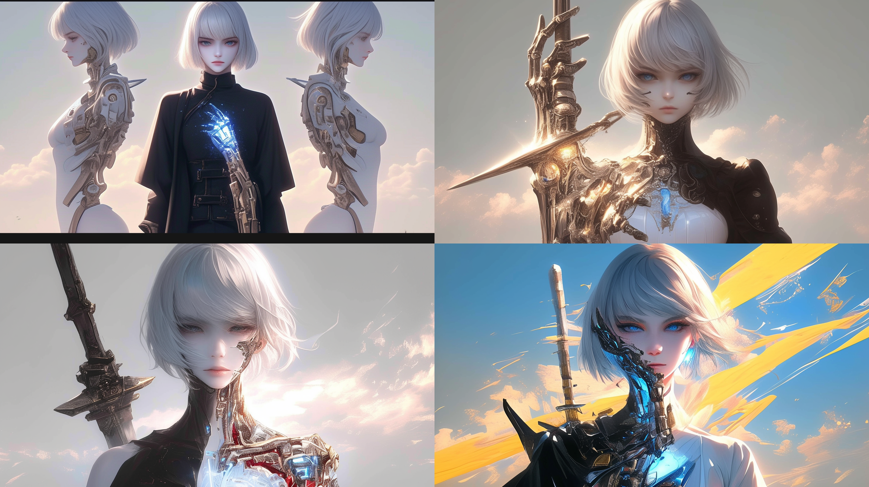 女战士，科技感，银色短发，与图片一致