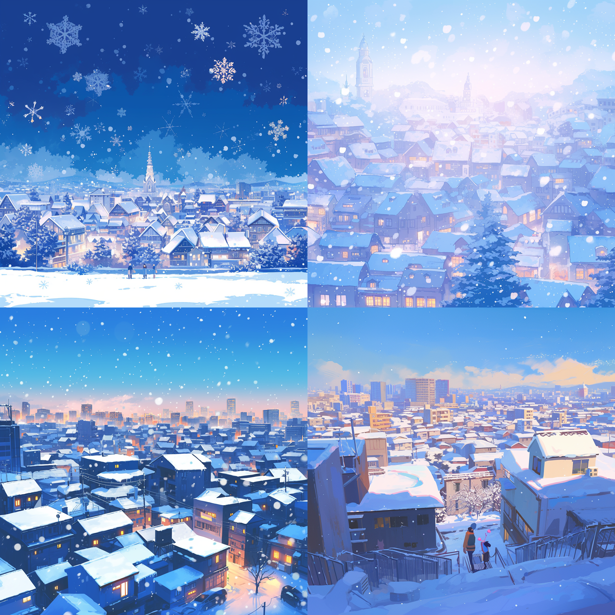 下雪的城市背景，雪花，雪