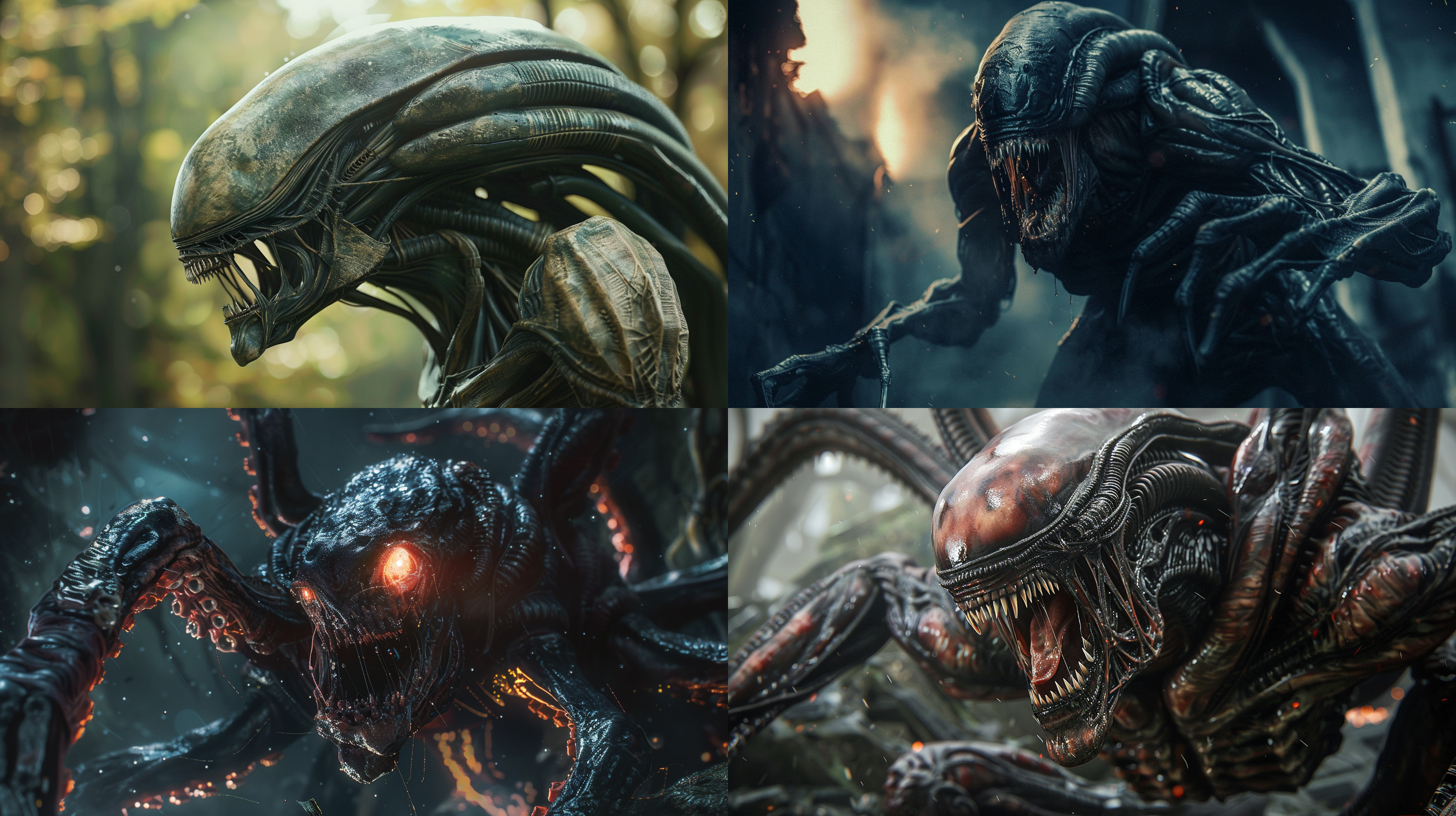 外星怪兽，完美生物细节，真实细节，光影丰富，全景，全身像，广角镜头，电影质感，真实摄影。