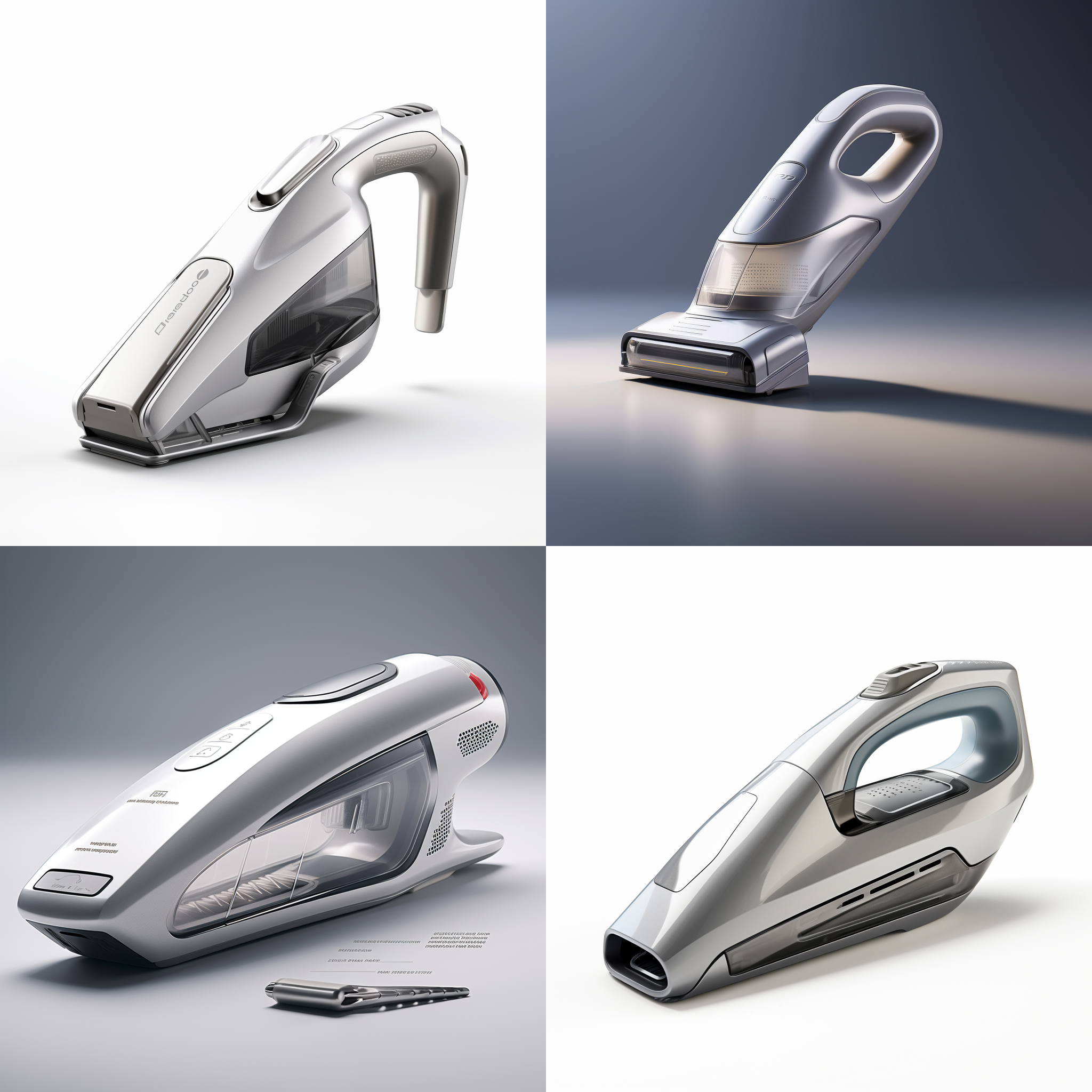 dustbuster advancedclean cordless handheld vacuum, compact home and car vacuum with crevice tool,3/4 viewing angle, solid background, light gray plastic material, light silver plastic material, metal panel, tesla design, minimalist design, oc renderer, hiah resolution