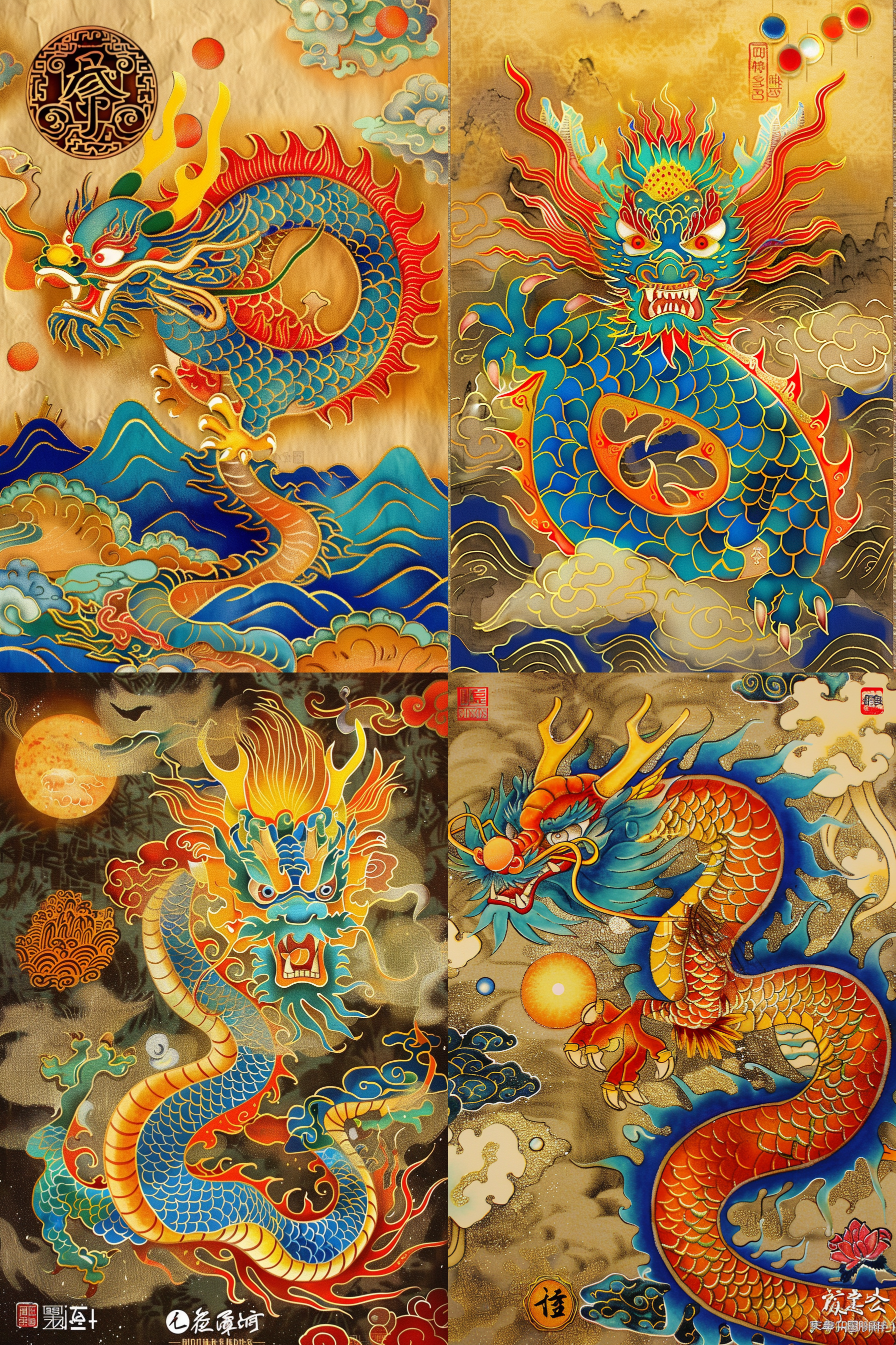 龙插画，简约风格，传统元素，清晰线条，中国风，明亮色彩，神秘情感。