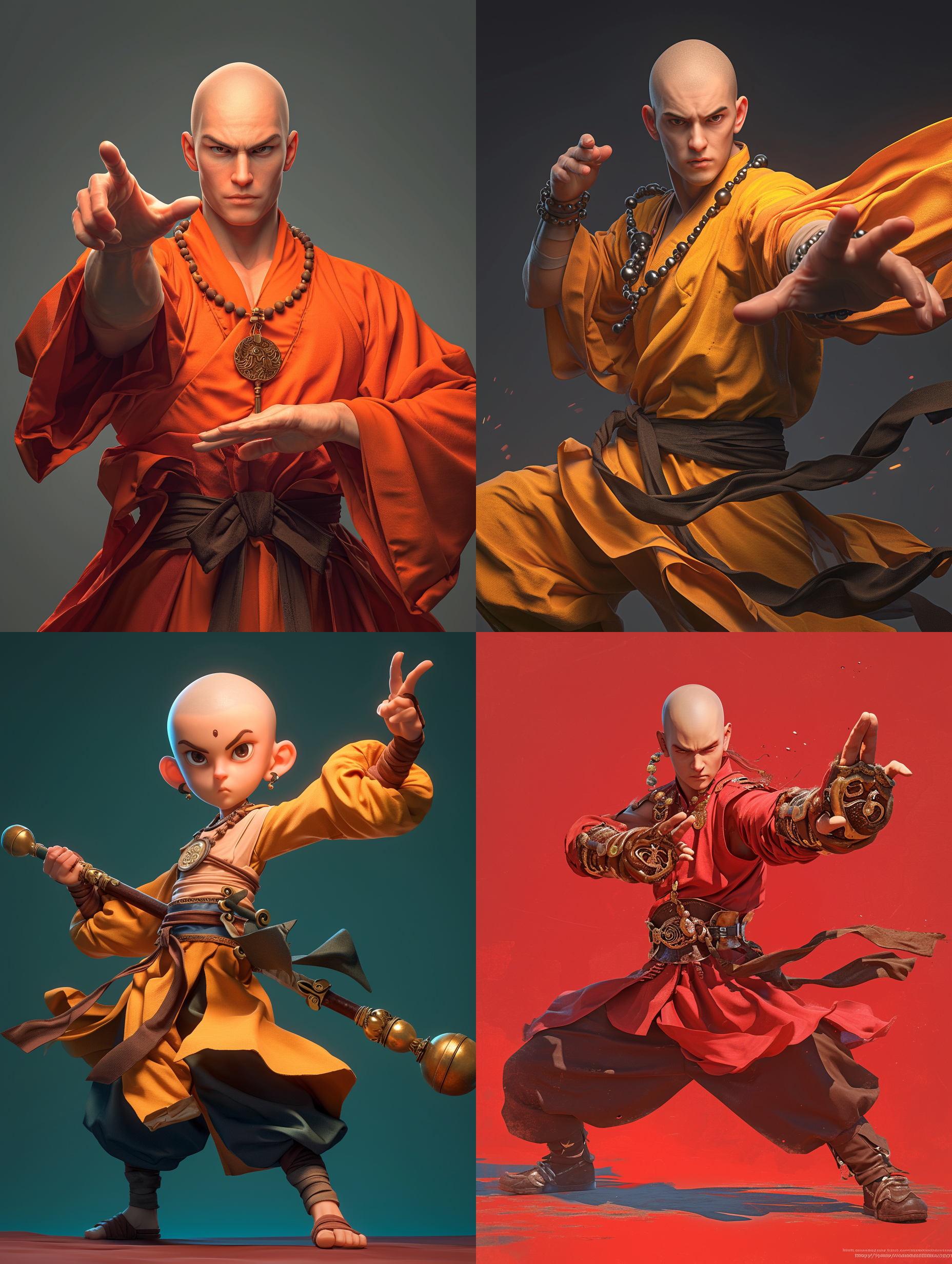 武僧，c4d建模，高清，4k，精致面容，正确的手指，背景是佛教文化