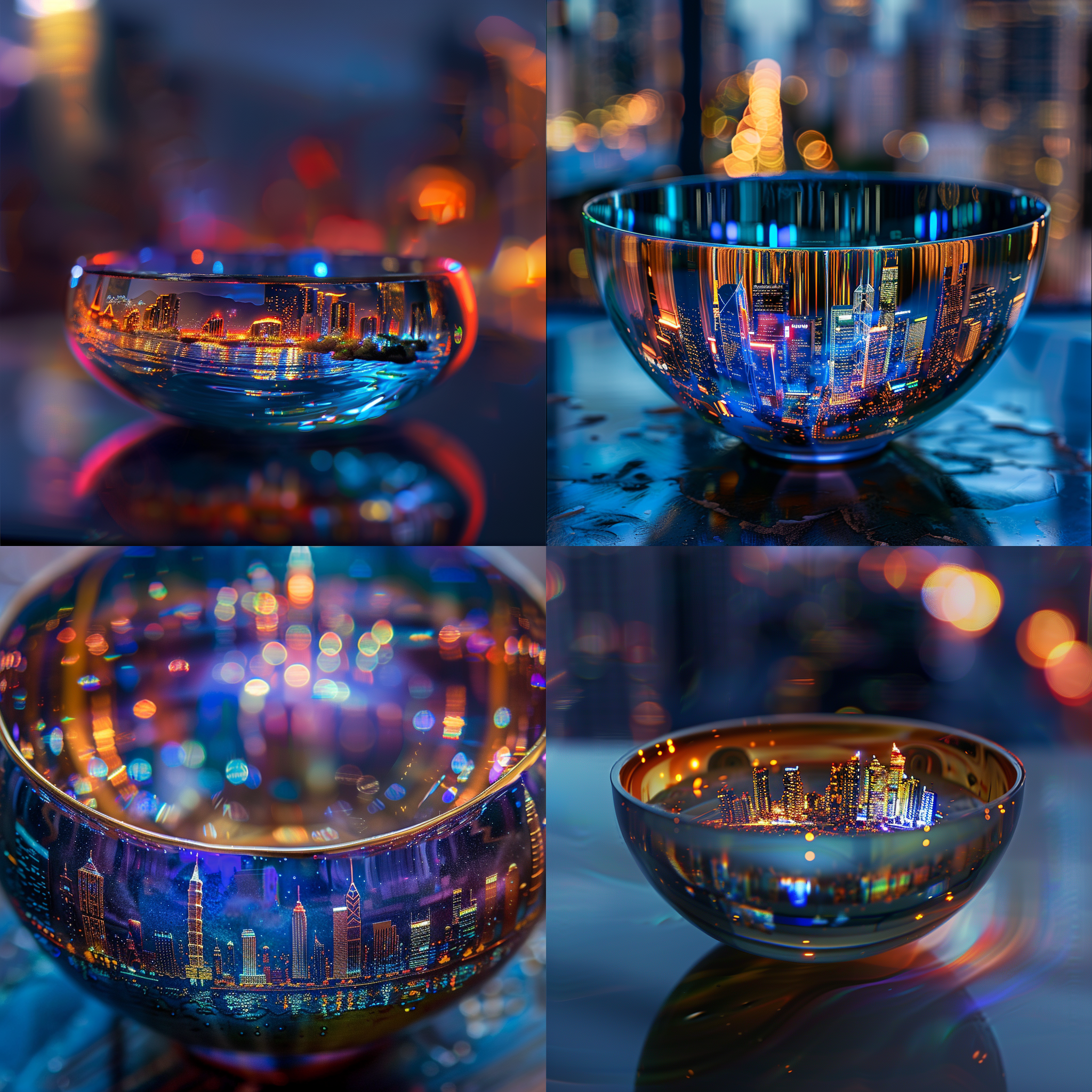 精致的掐丝珐琅碗,特写一只特大碗,碗内城市微缩景,碗半透明,半透明材质,炫彩光影,超写实,特写,微距,背景虚化,魔法生物性发光,施法幻想,层次感,光影,多彩,极简艺术,高清晰度,精致画面,大师构图,摄影效果,光的游戏