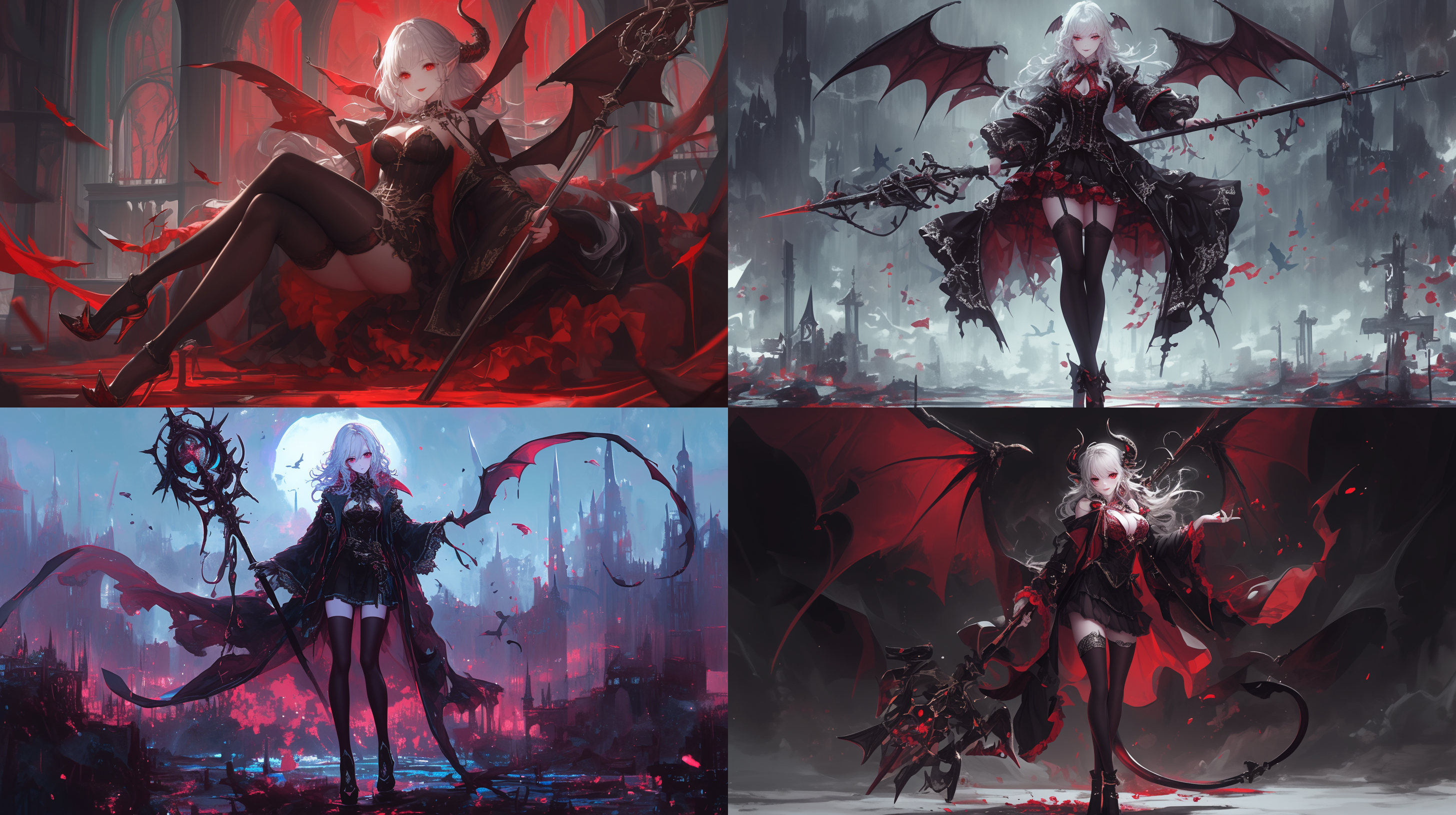 vampire，women，红色眼睛，白色头发，手持法杖，身穿贴身法袍，裙子，黑色丝袜，高跟鞋，哥特背景，真实比例，6k