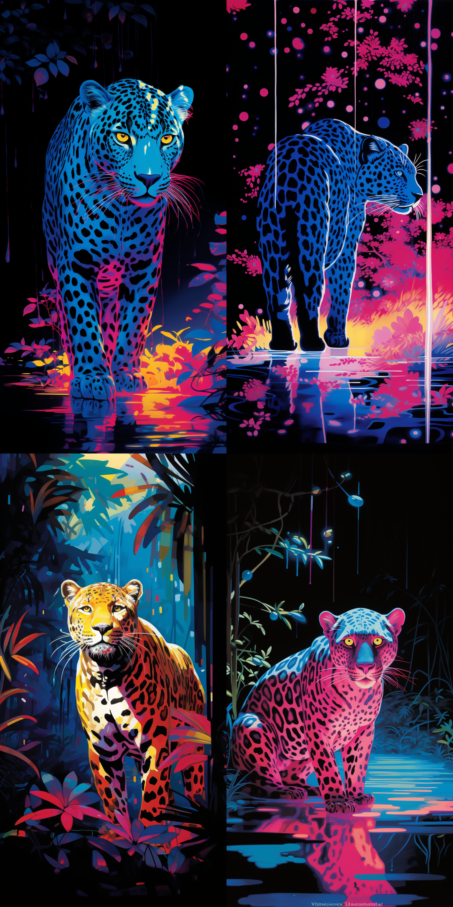厚涂国漫，主体描绘，生物发光，边缘发光，大卫霍克尼，吴昌硕，光影生动，美洲豹