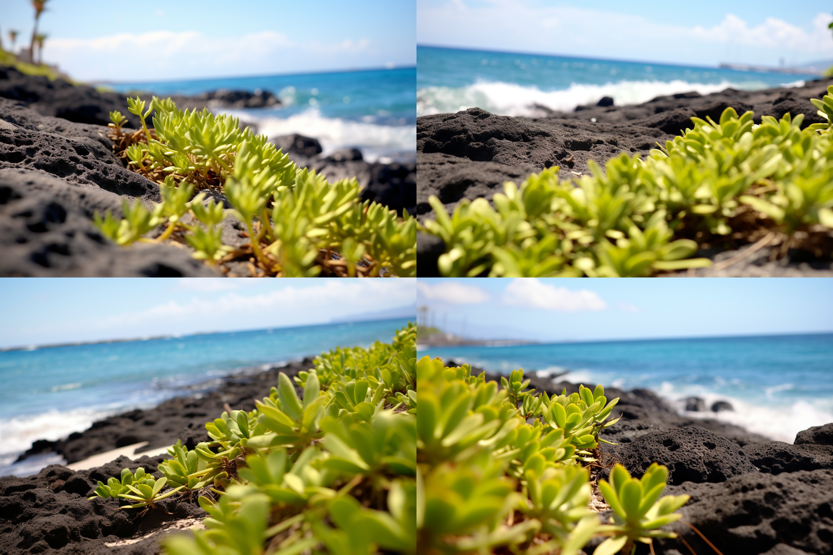 海边绿植，特写地面，轻松氛围，自然光，高度详细的4k“，超高锐度，真实的细节，对焦地面，伯劳，胡克，官方渲染