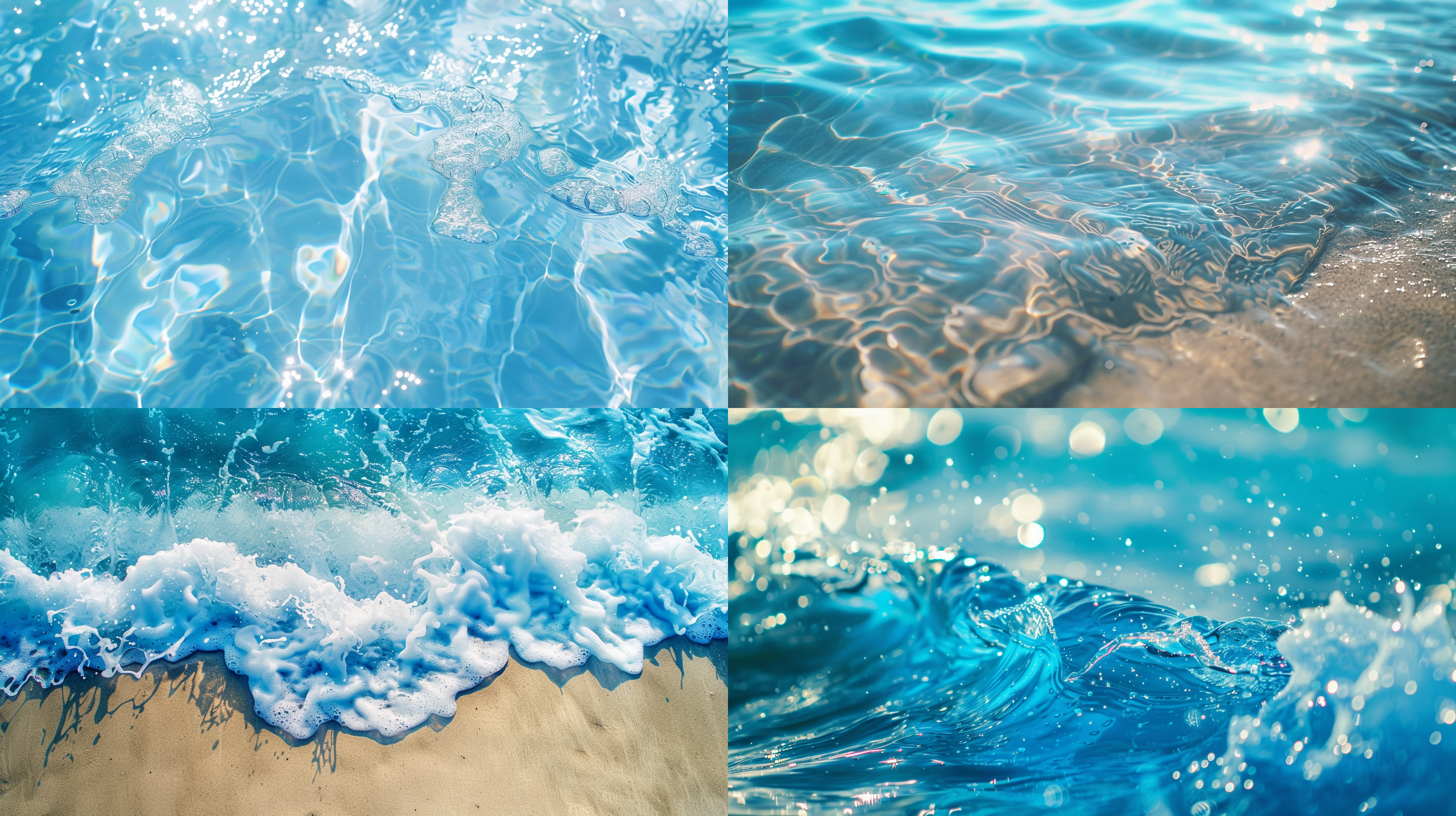 易拉罐设计，夏日海滩，清新蓝调，创意图案，阳光反射，微距镜头，高饱和度，细节丰富，冰凉触感，活力四射，海浪声，沙滩元素，清爽口感。