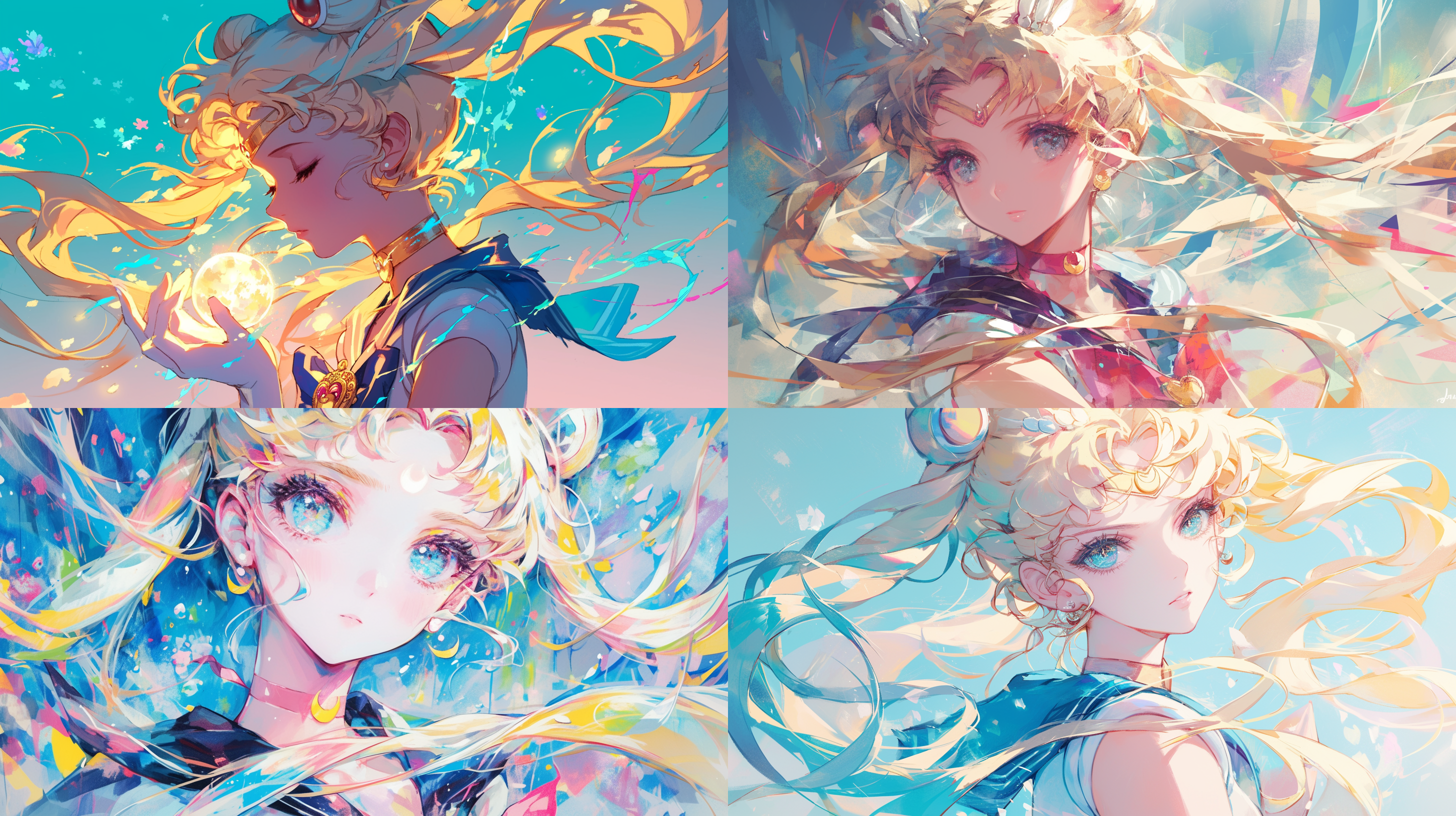 美少女战士水冰月，手绘风格，梦幻，明亮，鲜艳，水彩风格