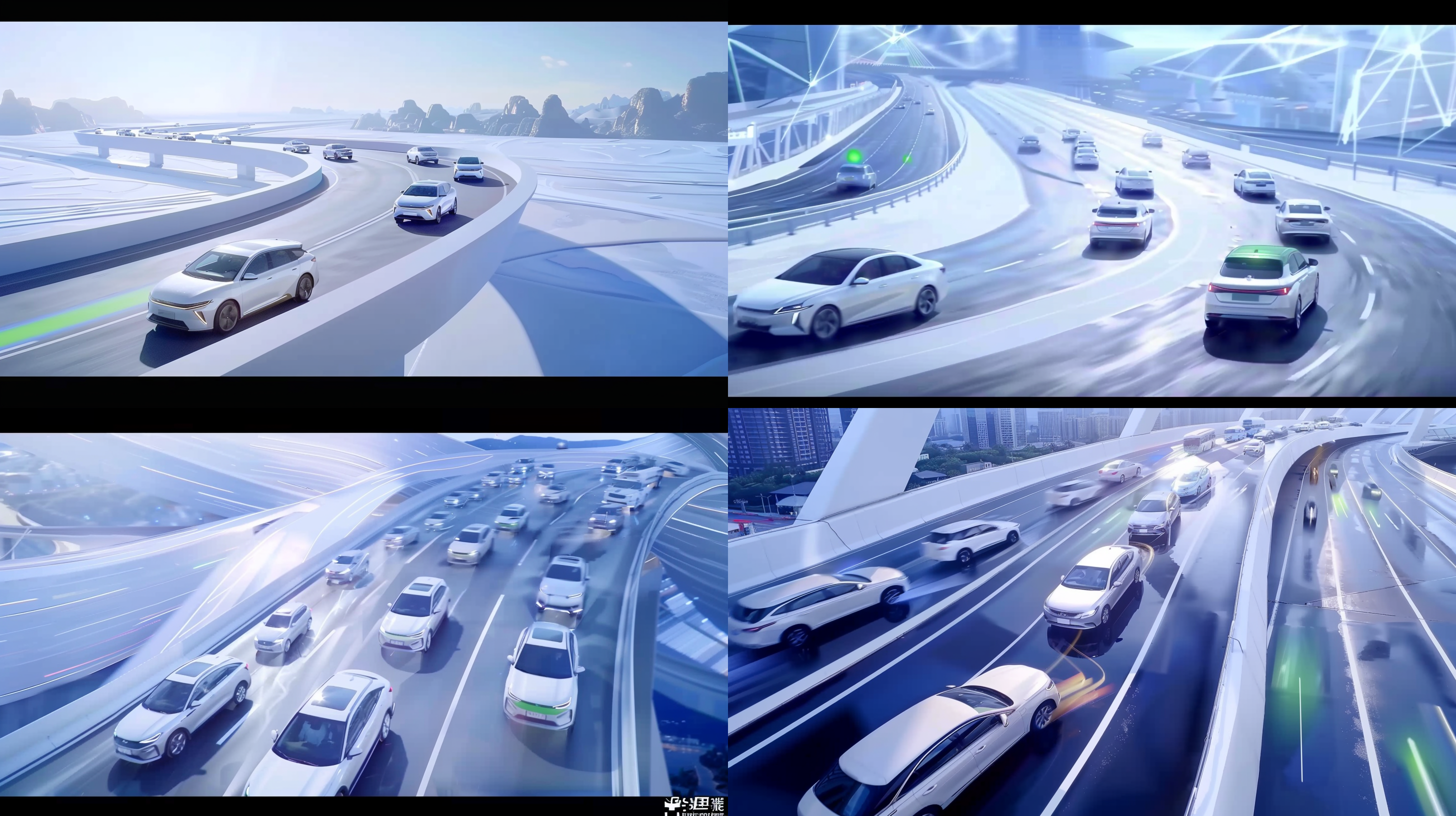 很多车堵车，长龙阵，俯视角度，道路，冷色调，长焦镜头，背光，慢快门，停滞，焦虑。 沙漠 居中构图 浅蓝 白金 鸟瞰