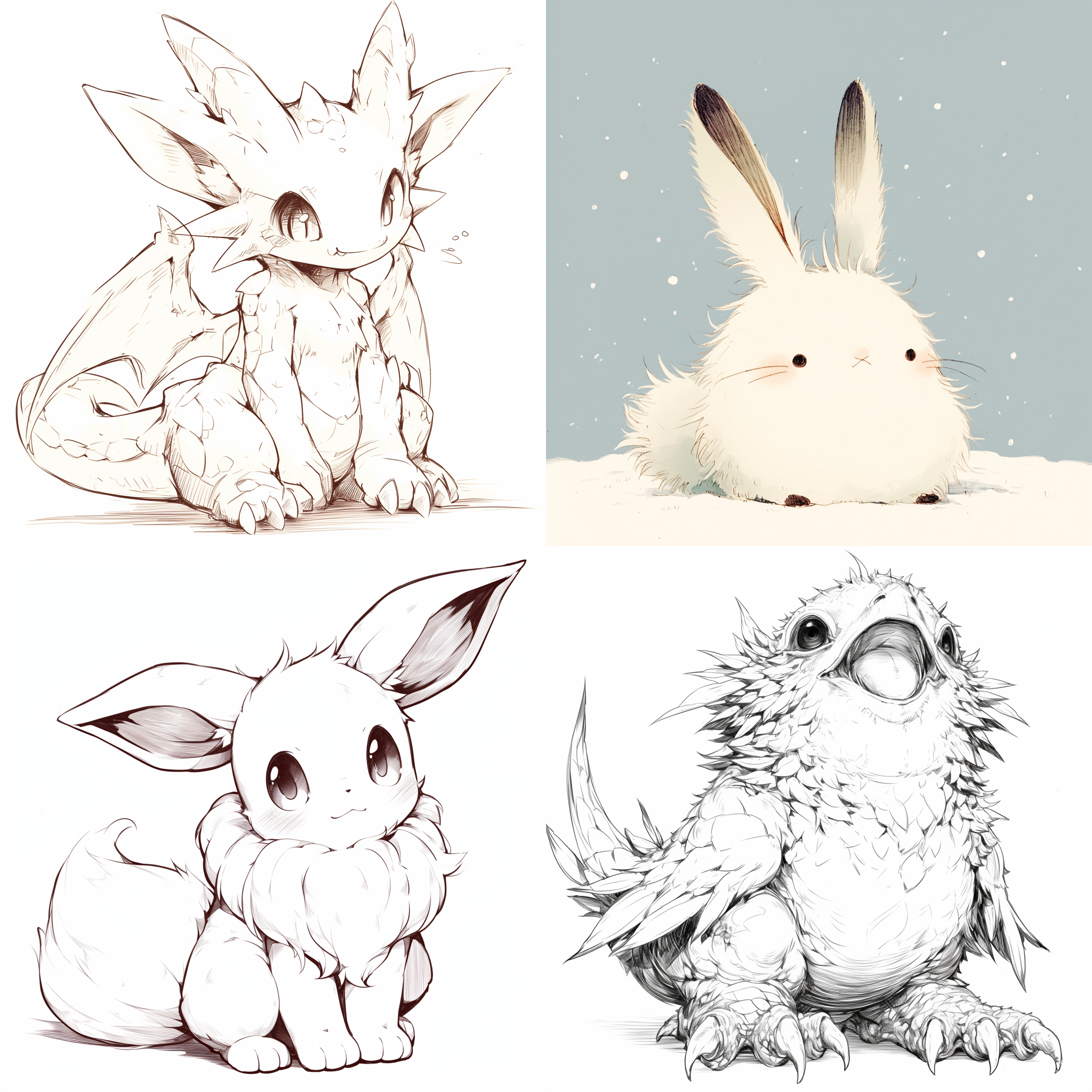 背景白色，一只幻想可爱生物线稿图