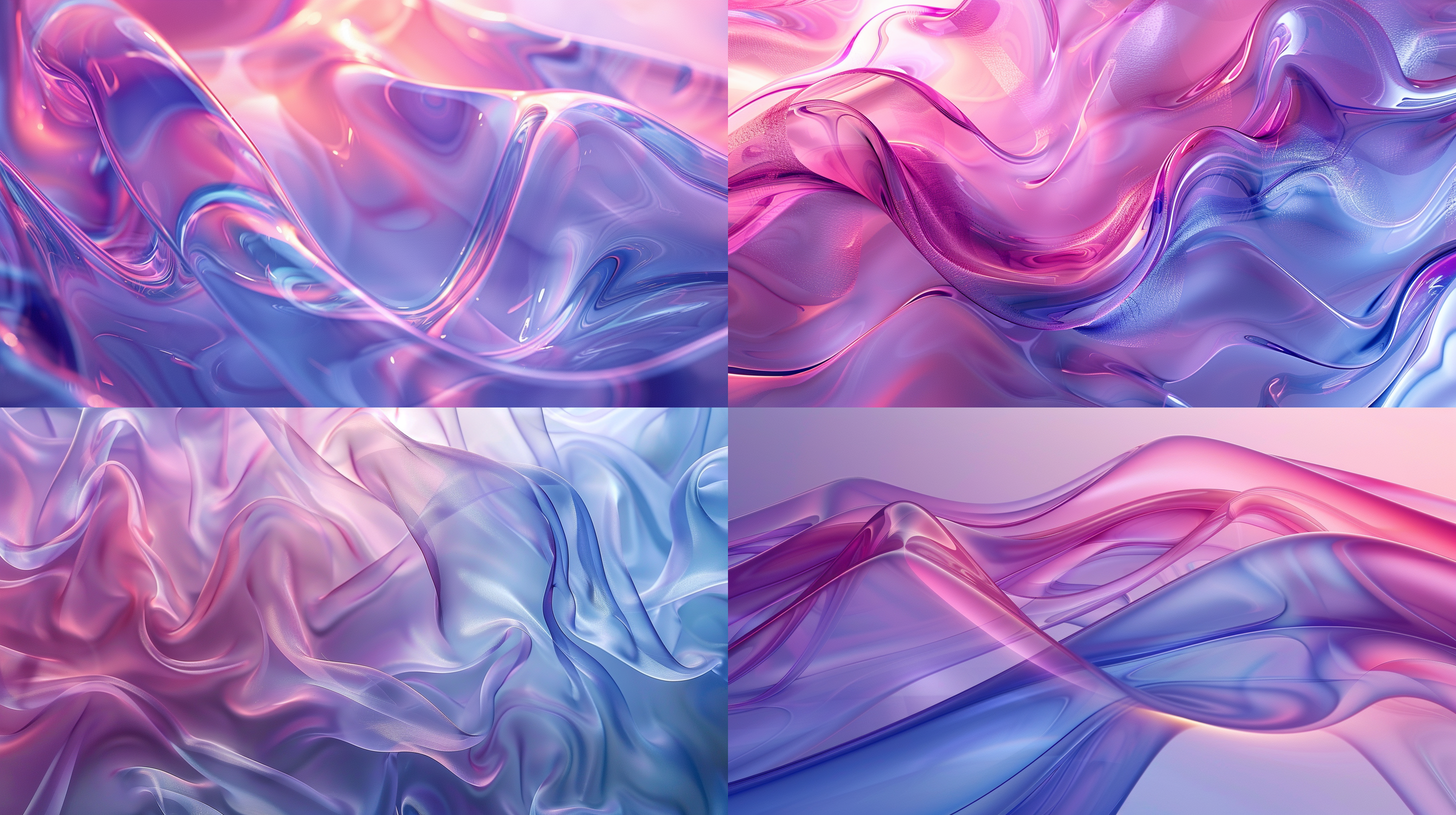 玻璃质感背景图，蓝紫粉玻璃渐变，平面背景线条流畅，柔和半弧形，抽象艺术，冷色调，光滑表面，反射光，柔和边缘，现代设计，简洁线条，渐变效果。