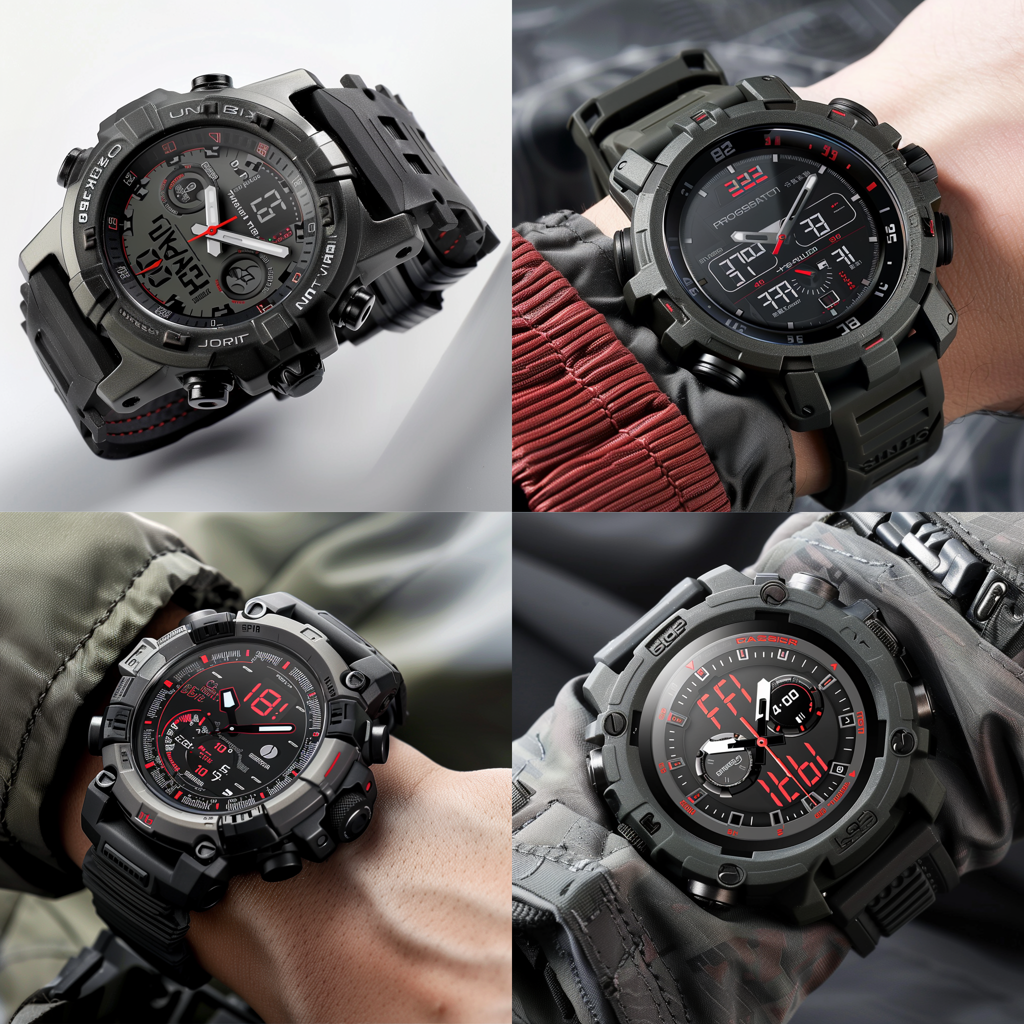 卡西欧、户外运动圆形手表、两个圆形按、中性风格、造型独特