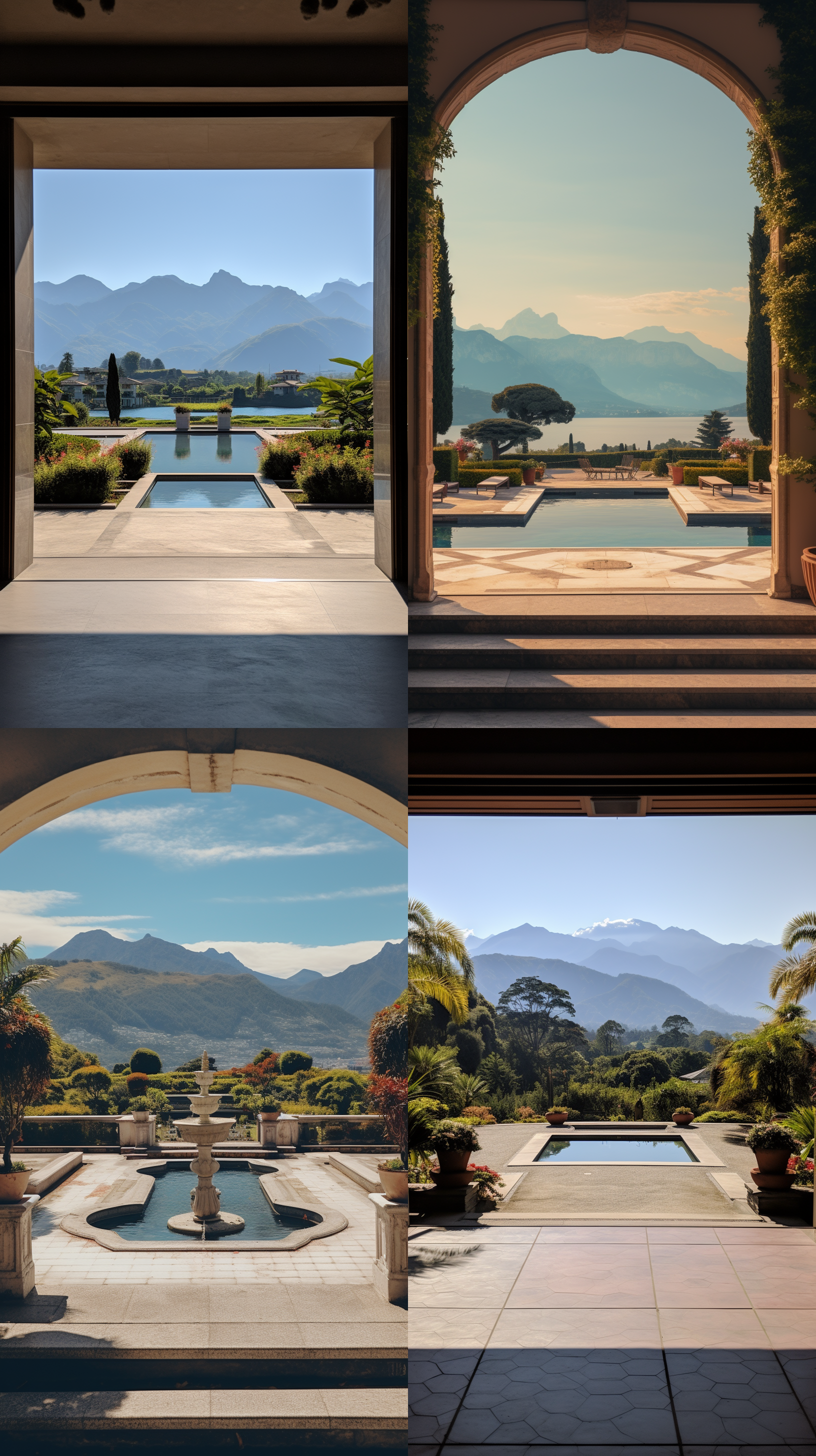 庭院 远景拍摄，背景山水，远山轮廓