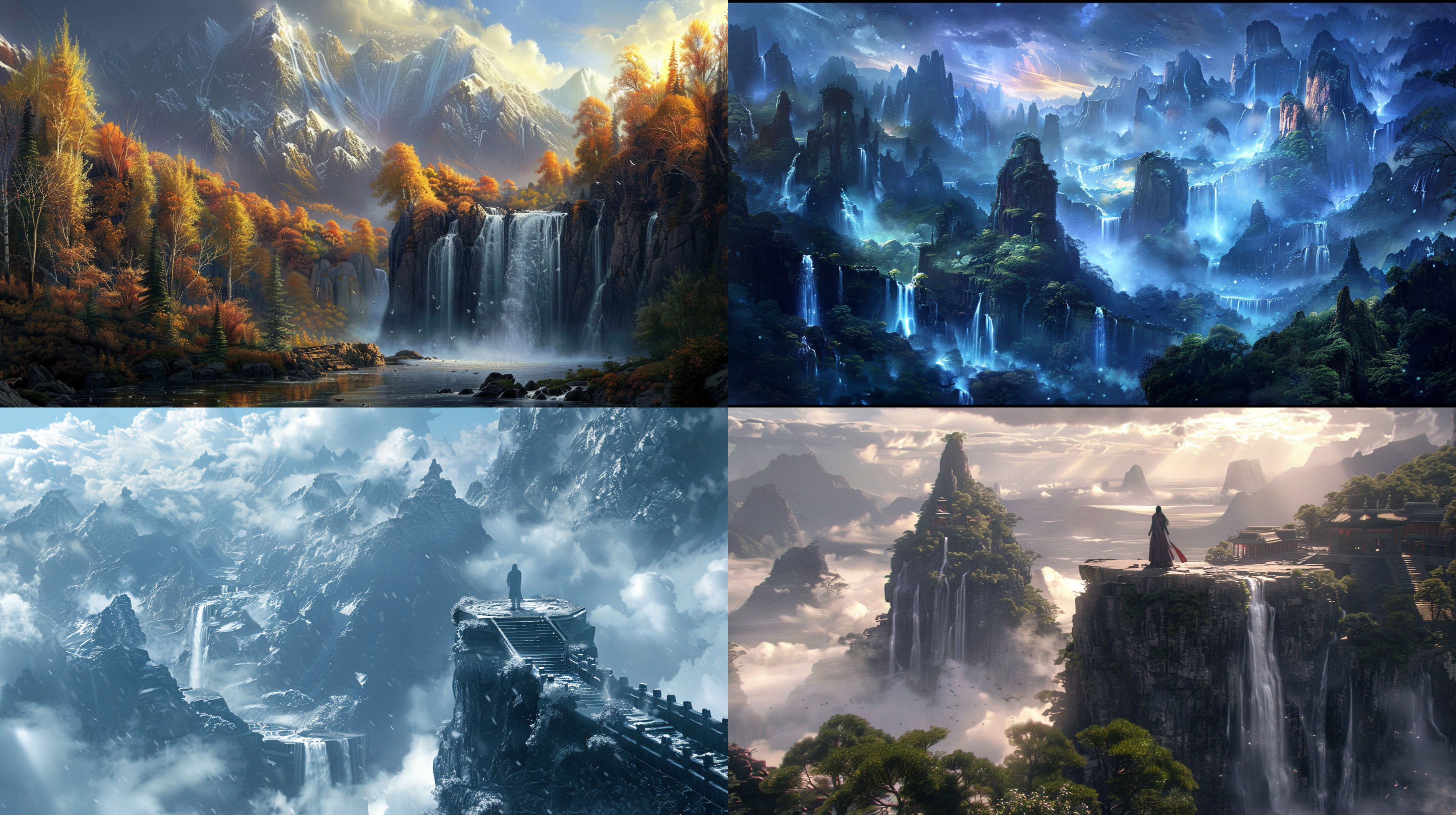 the style of artist john martin，a huge chinese loong, mountain peaks, waterfalls, art, the highest quality, fine lines, the highest picture quality