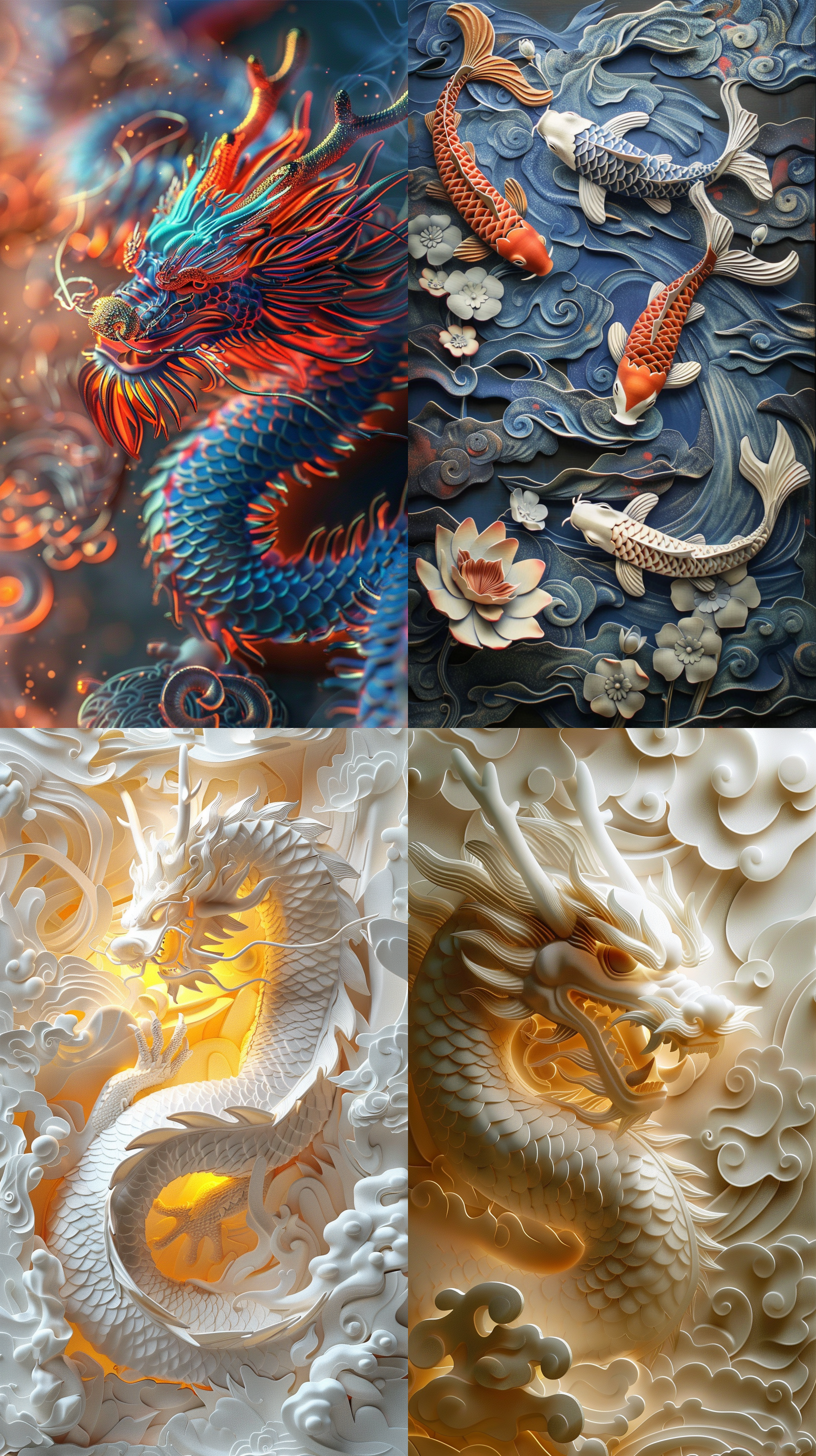 relief painting, paper carving, ancient style, scroll screen, moving axis photography, center glow, fluorescence, 3d art, c4d, light background color, high-definition image quality, chinese style art