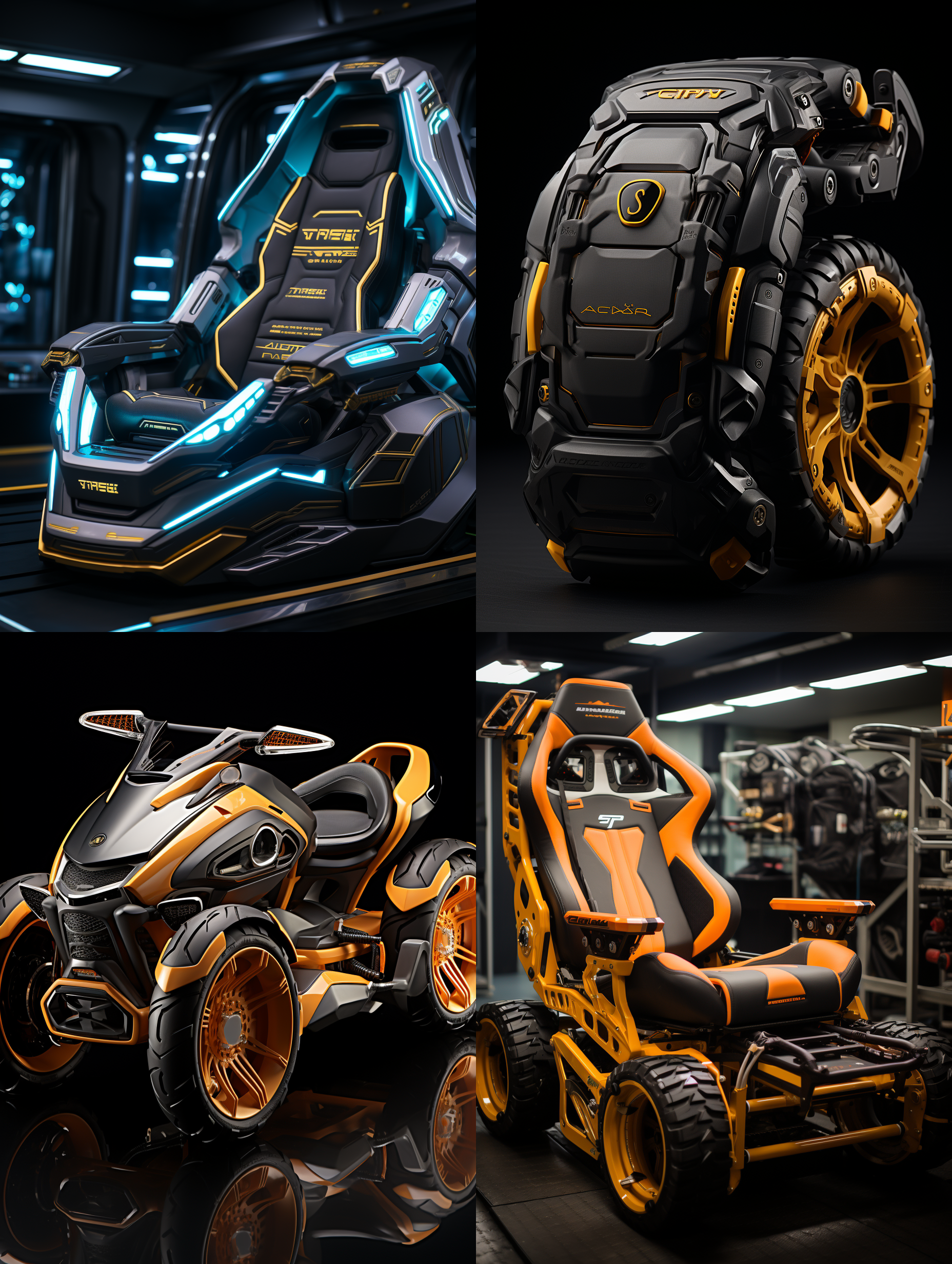 电竞扶手轮椅，高科技，纯黑色背景，未来科技感满满。