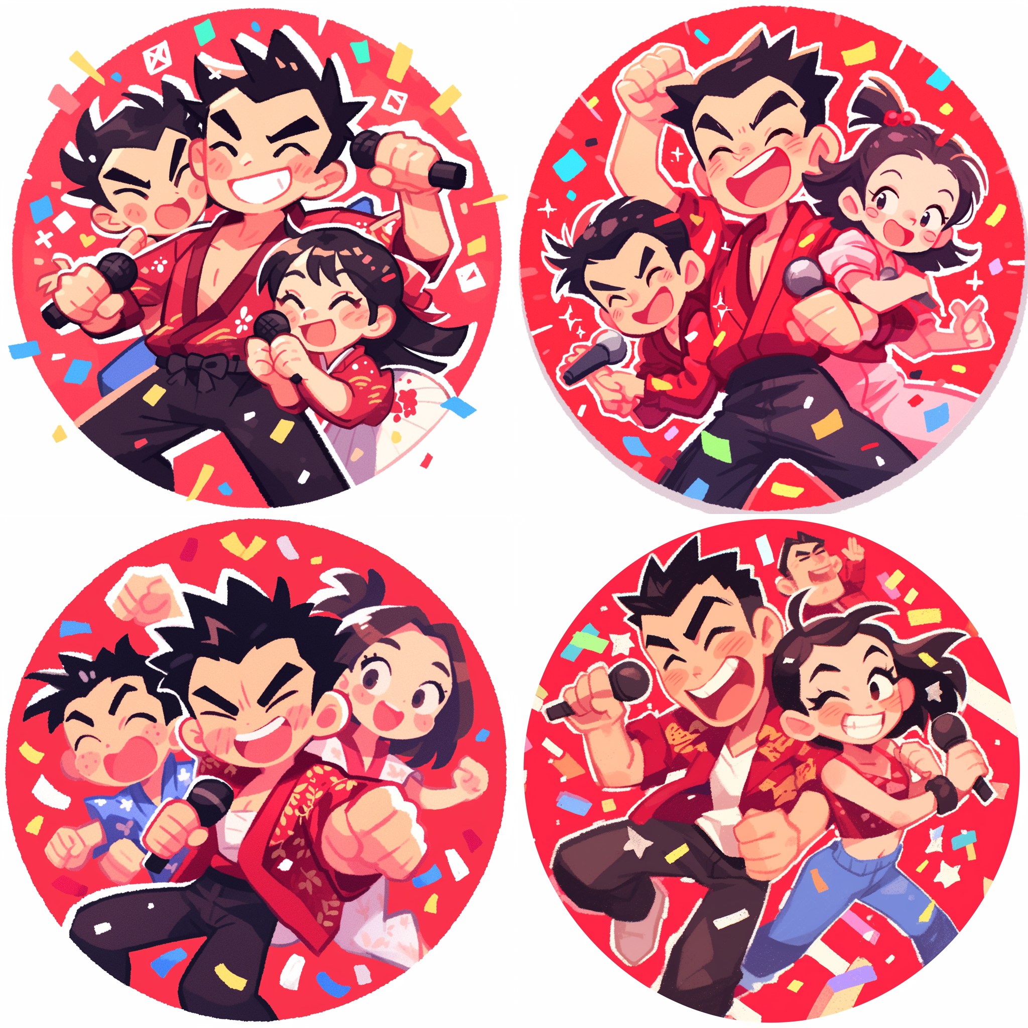 广告海报，三个可爱的小孩拿着话筒在演讲，背景白色，两个小女孩，一个小男孩，女孩中长发，男孩短发，活泼的颜色氛围，色彩丰富的插图，活力四溢，开放心态。高分职位。温暖的色调，立体感强，长焦镜头，明亮光线，笑容灿烂，自信。 海报风格