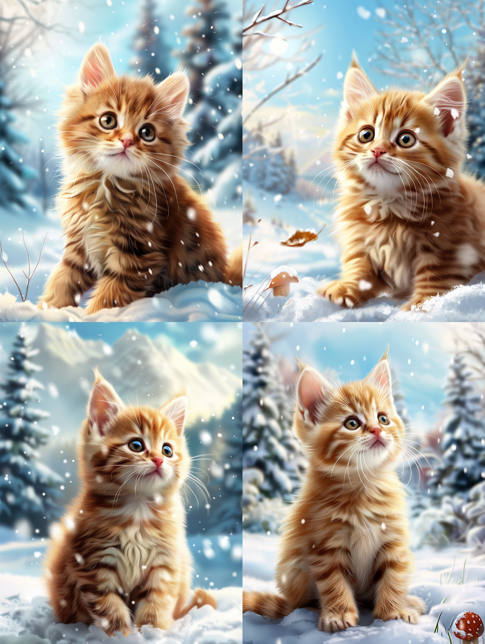 a cute cat，in the snow