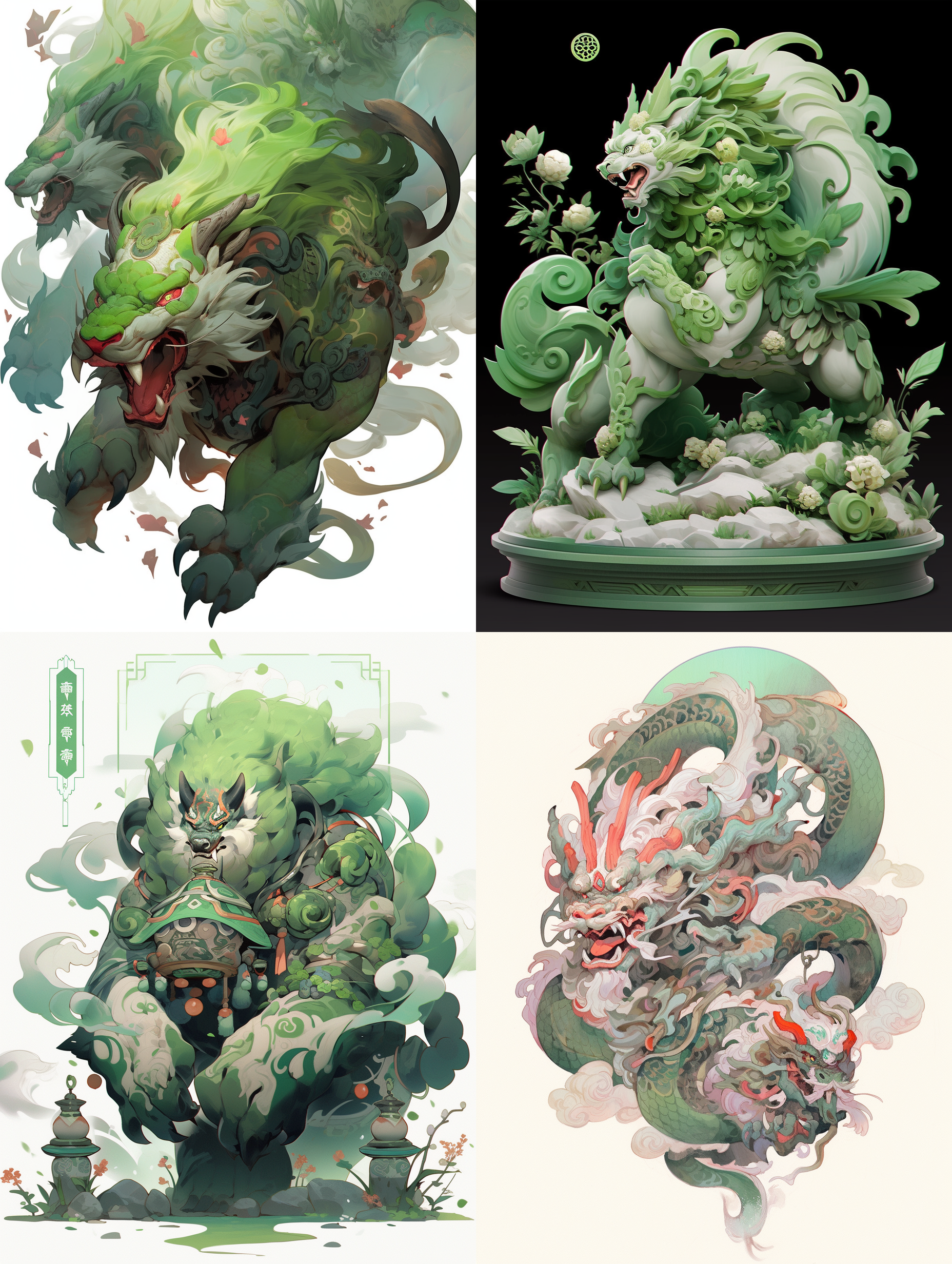 野兽派 远景透视 自然绿 瓷 明亮的 中式赛博 国画