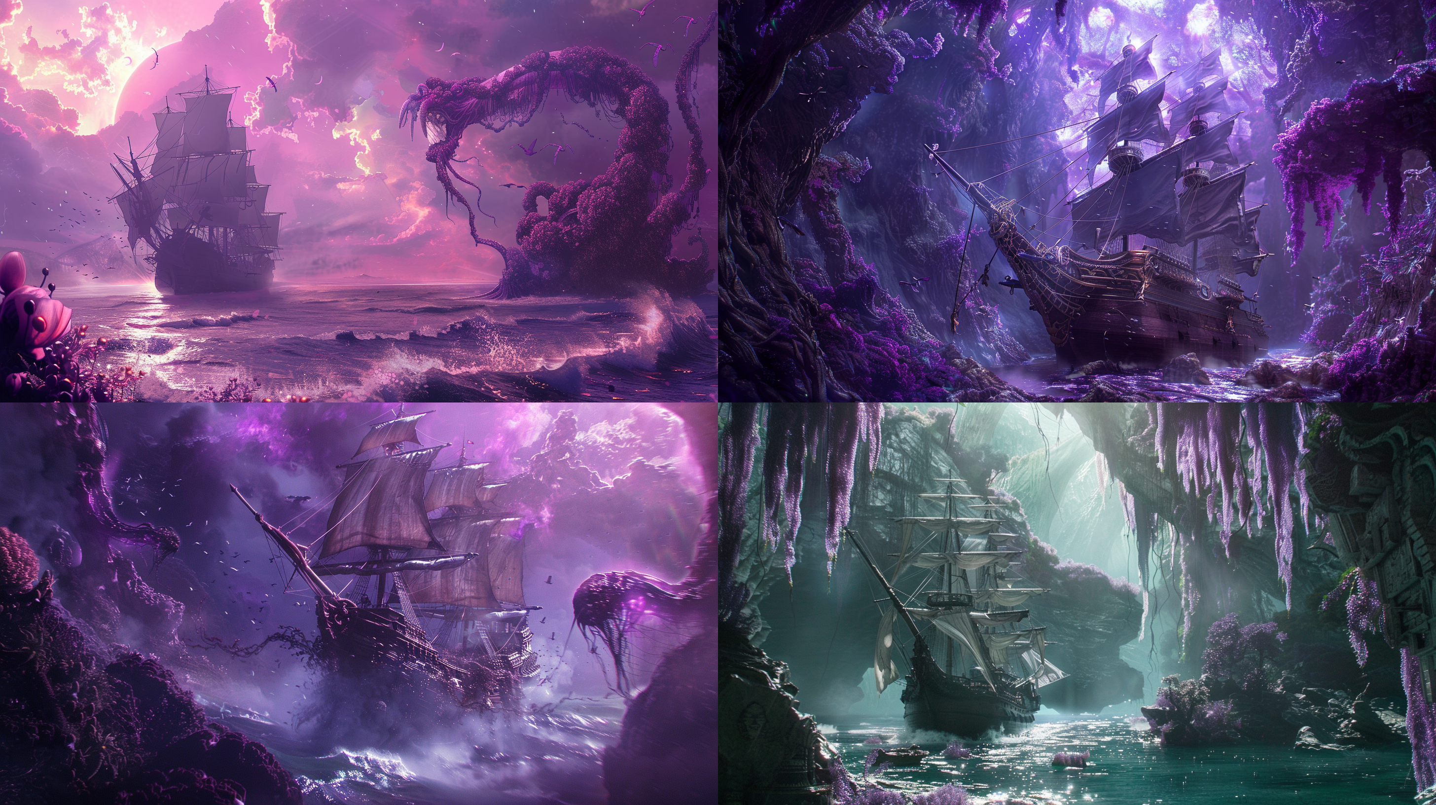 海盗船，外星人，不明生物，紫色世界，巨大豌豆藤