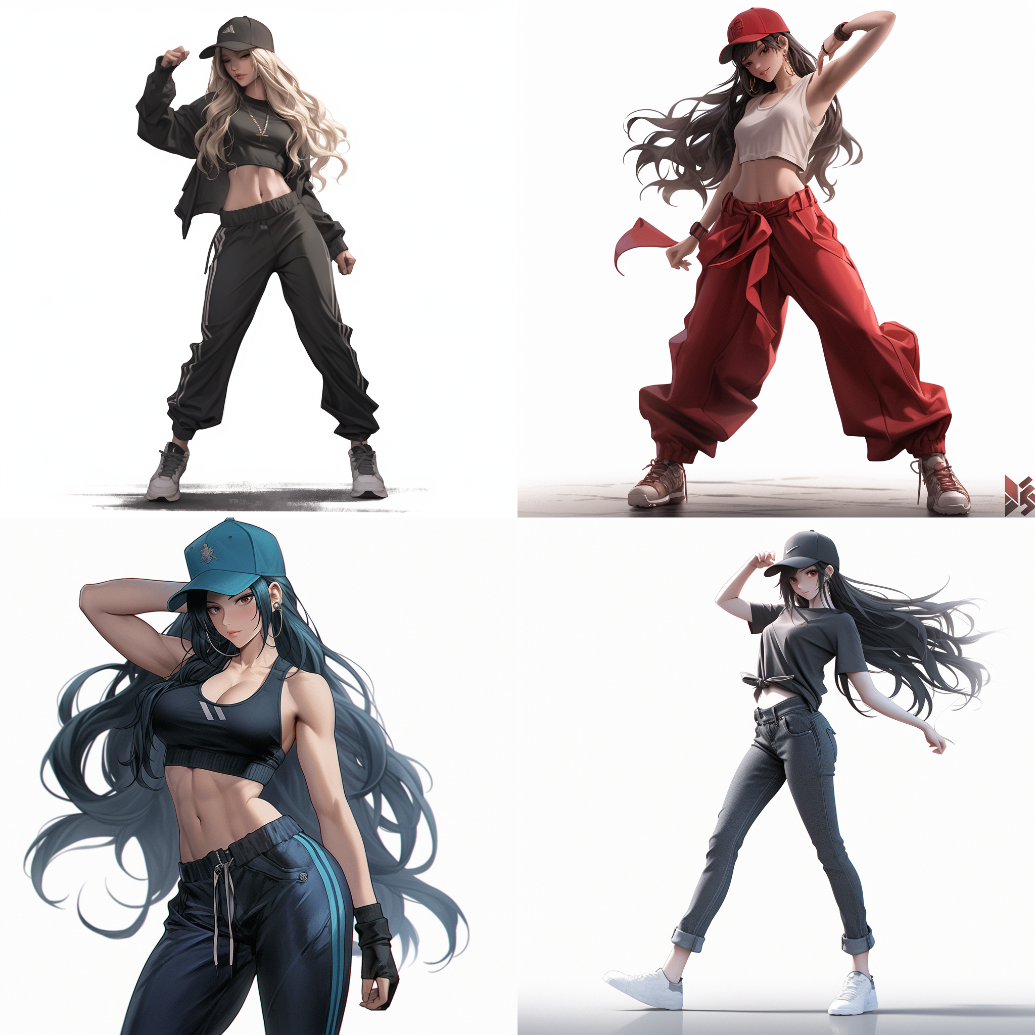 白色背景，3d卡通风格女孩，全身，动感，精致的脸部，带鸭舌帽，街舞穿搭，夏季潮流时尚服装，泡泡玛特配色，光滑细腻，黏土材料，辛烷值渲染，超细节，8k,16k，超清晰细节 模型摄影，正面构图，明亮色彩，生动表情，细节丰富，数字艺术，创意设计，灯光效果，童真情感，