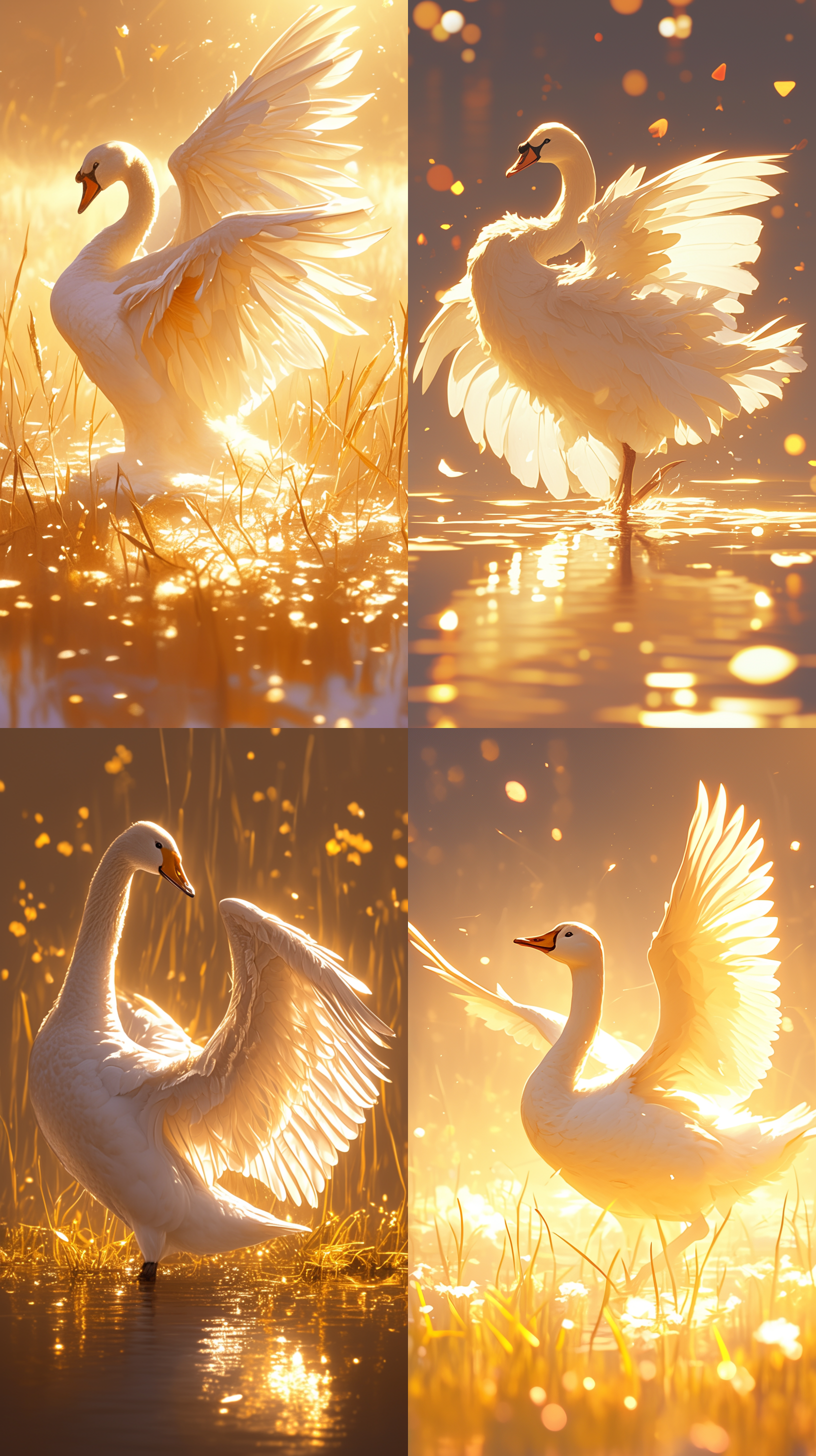 祥鹭白鹭，纯白羽毛，高雅姿态，湖边，自然光，长焦镜头，逆光，慢快门，翅膀展开，微笑，金色火炬，希望，光明。